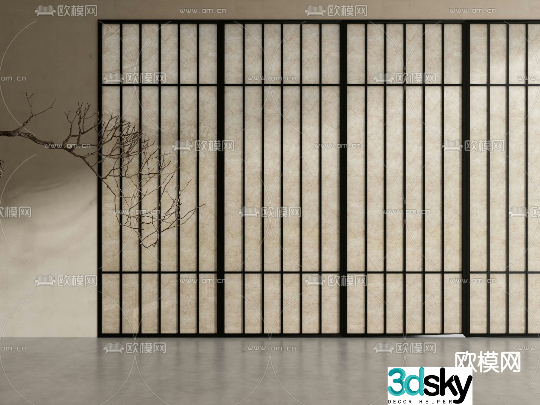 New Chinese style DuPont paper doors and windows 3D model
