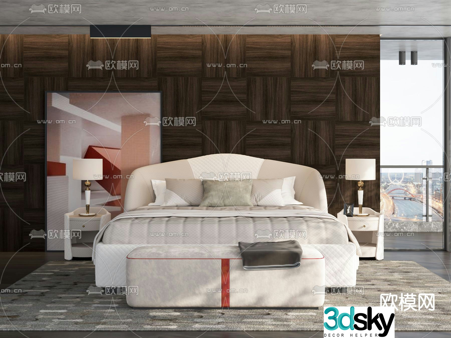 Modern double bed 3d model