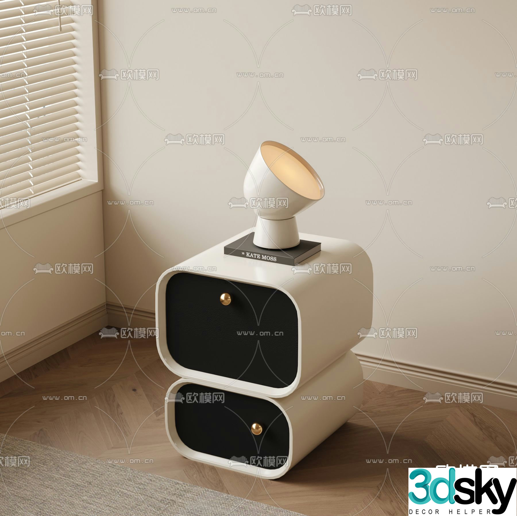 Cream style bedside table 3d model