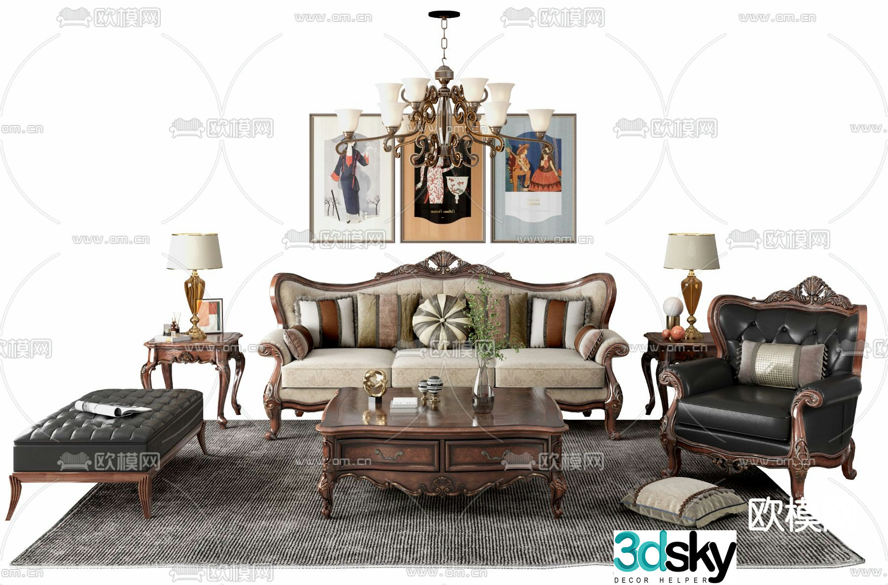 American modular sofa 3d model