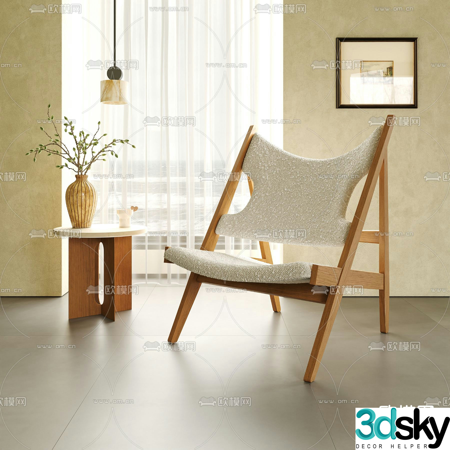 Medieval style leisure chair side table 3d model