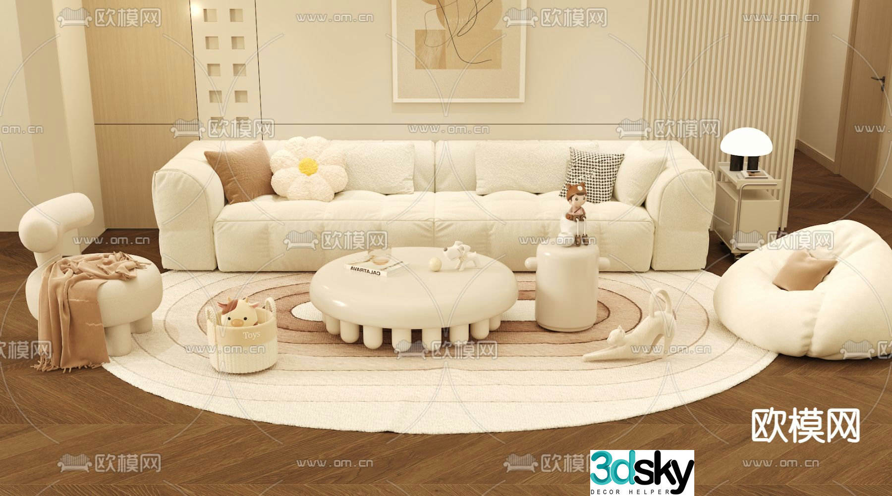 Cream style modular sofa 3d model