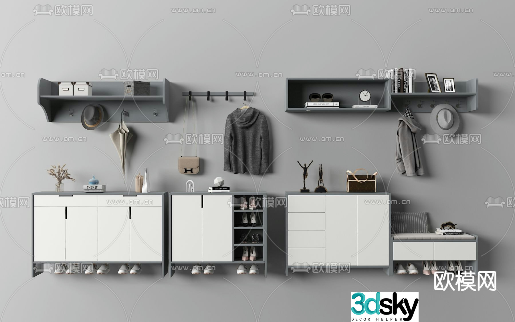 Modern shoe cabinet home entrance shoe cabinet 3D model