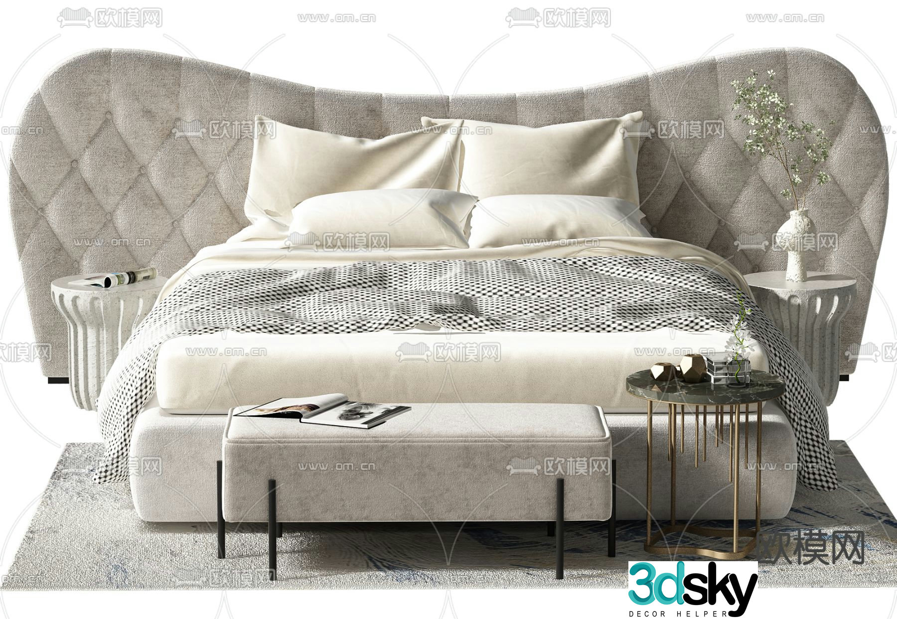 Simple European double bed 3d model