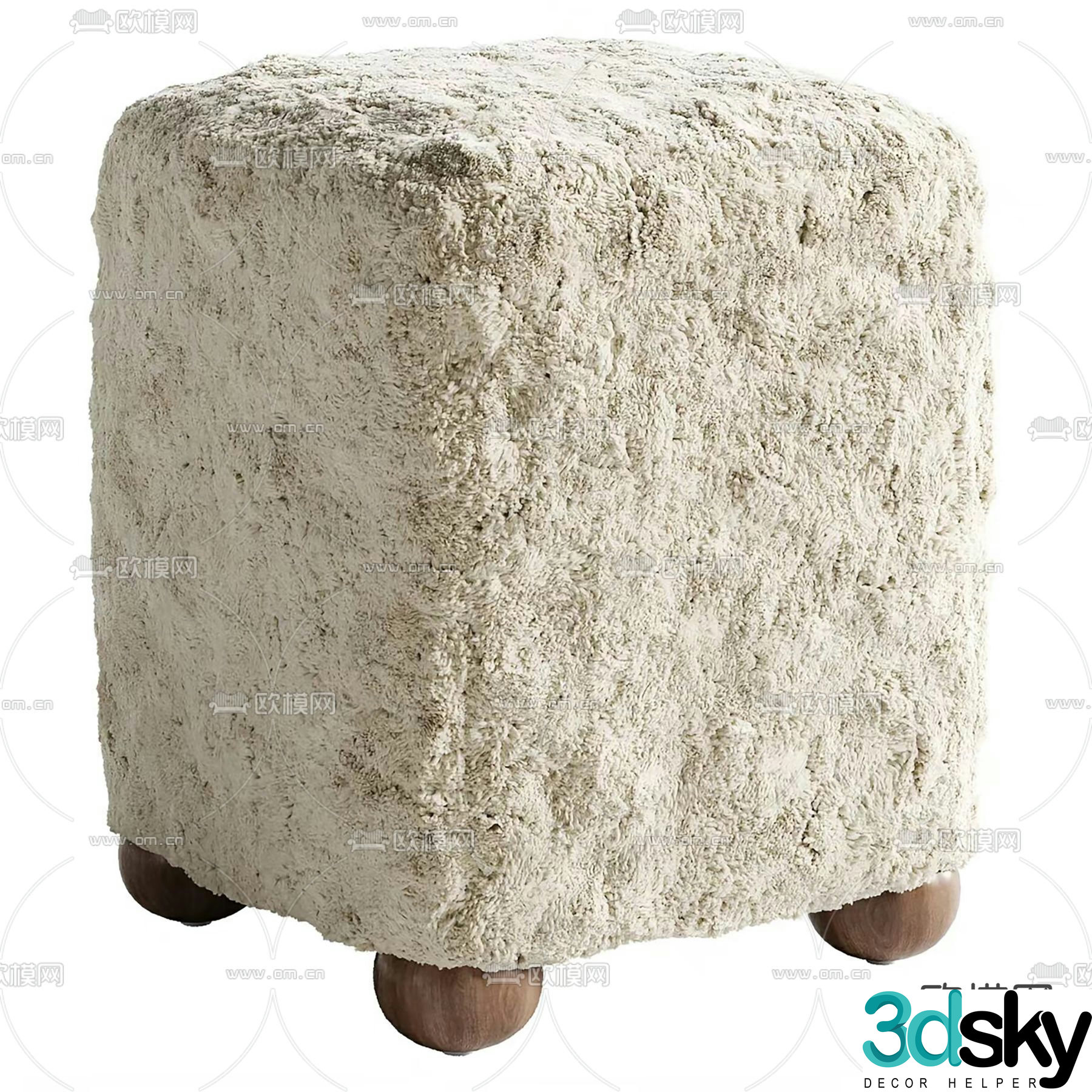 Enchere square wool footstool 3d model