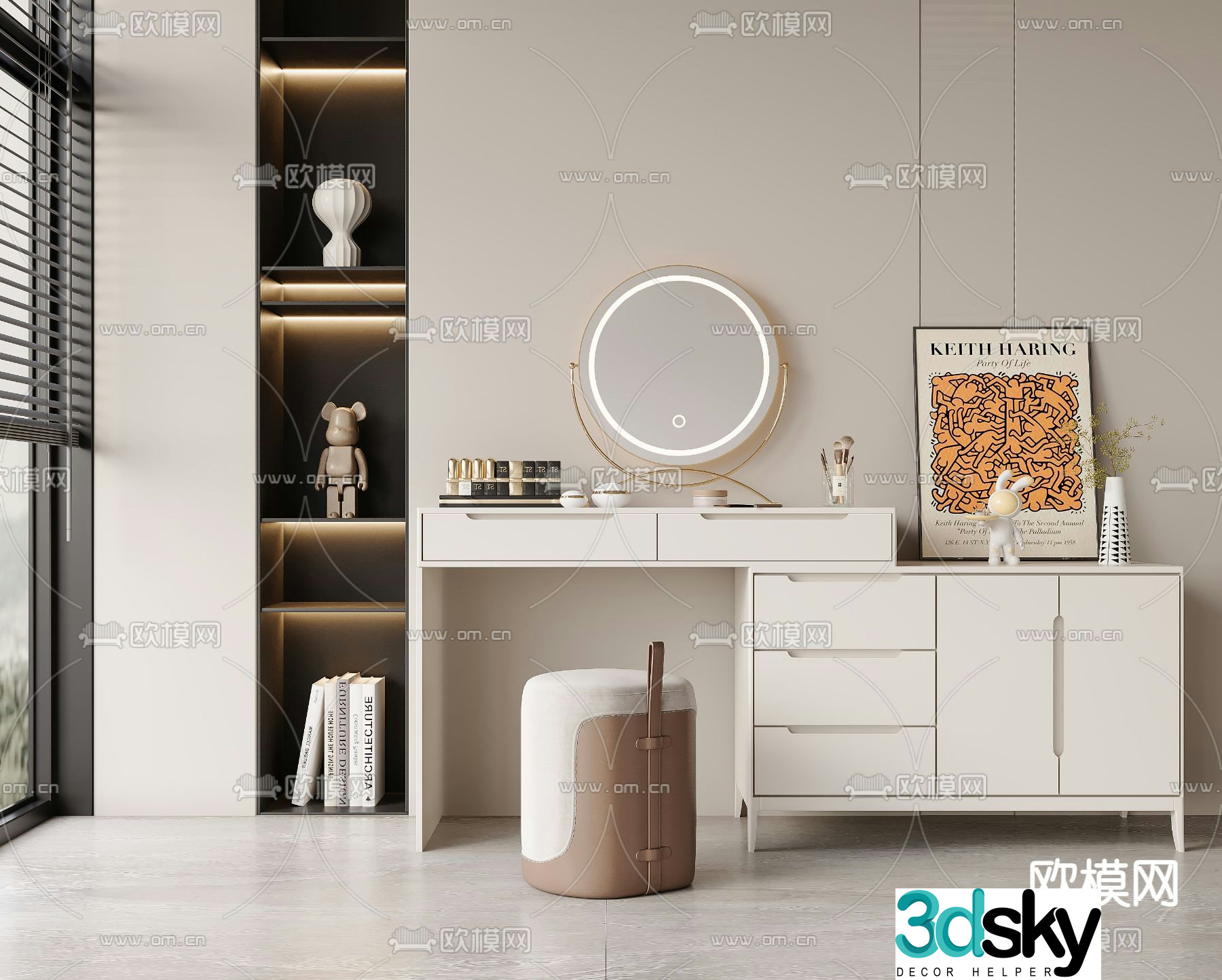 Cream style dressing table dressing table 3d model