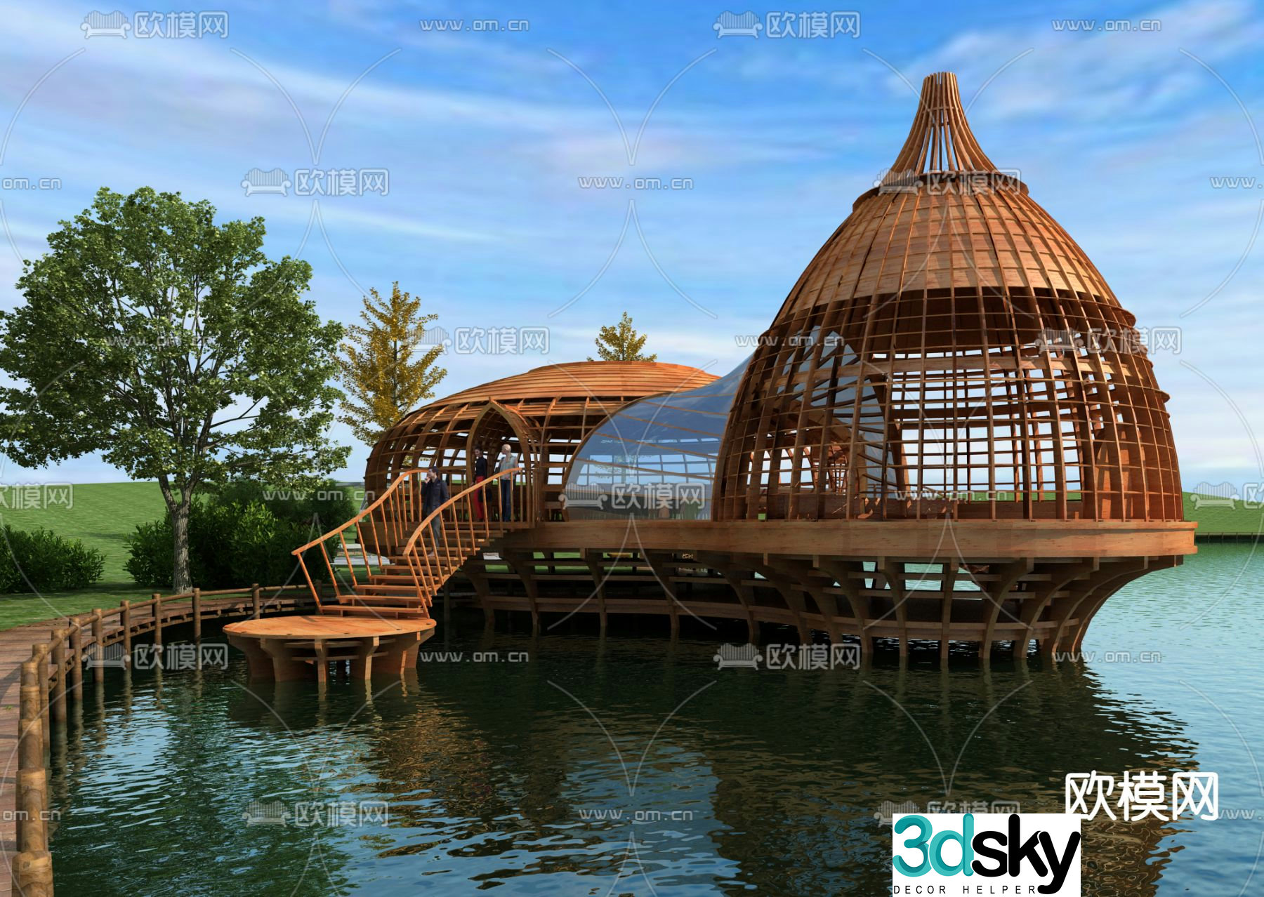 Water wooden house waterfront landscape 3d model