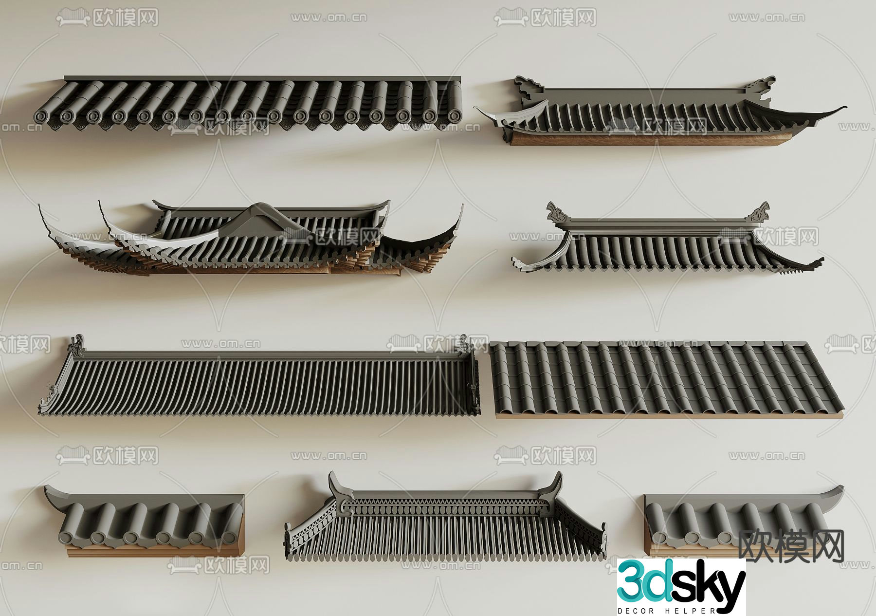 Chinese roof eaves eaves tile 3d model