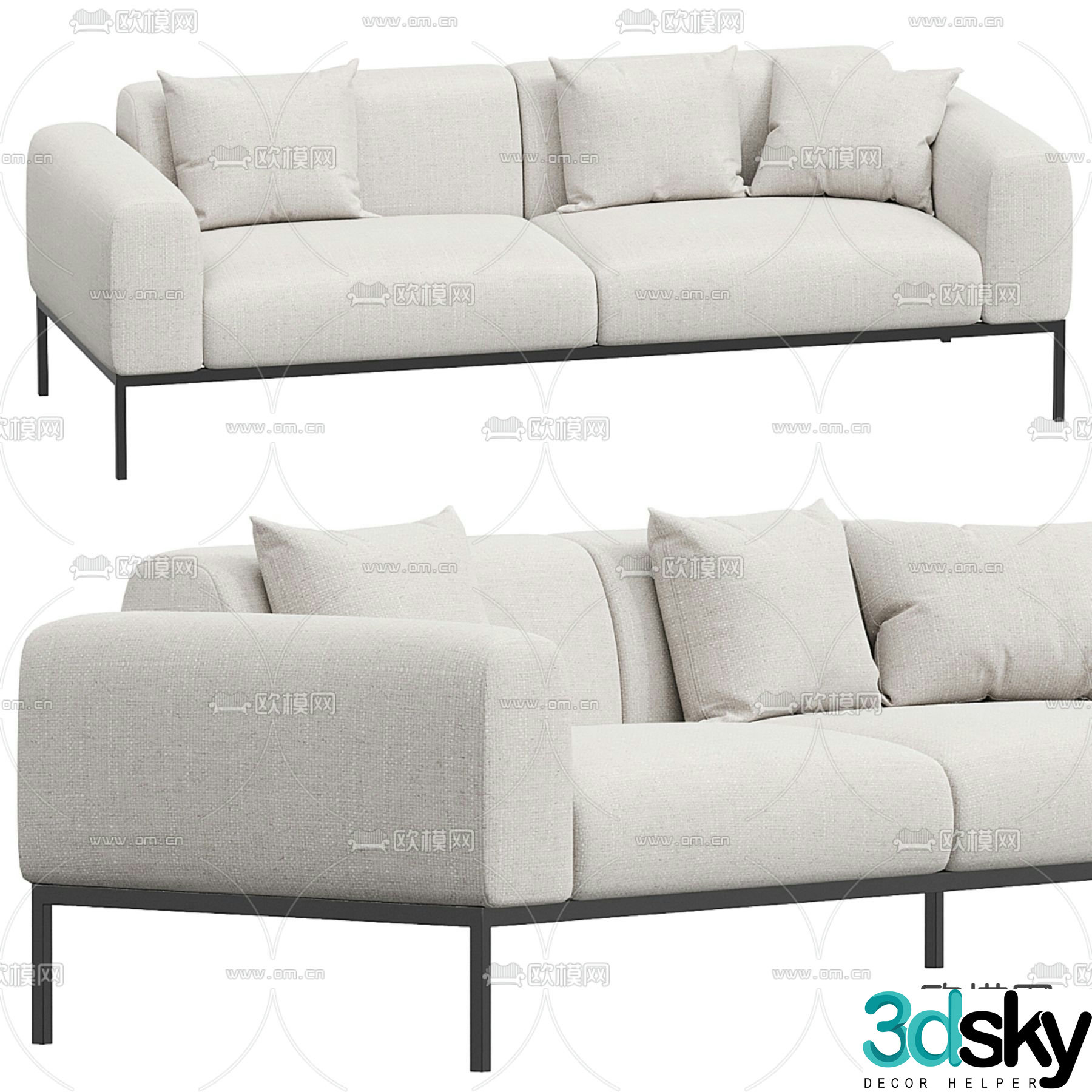Double sofa upholstered sofa 3d model