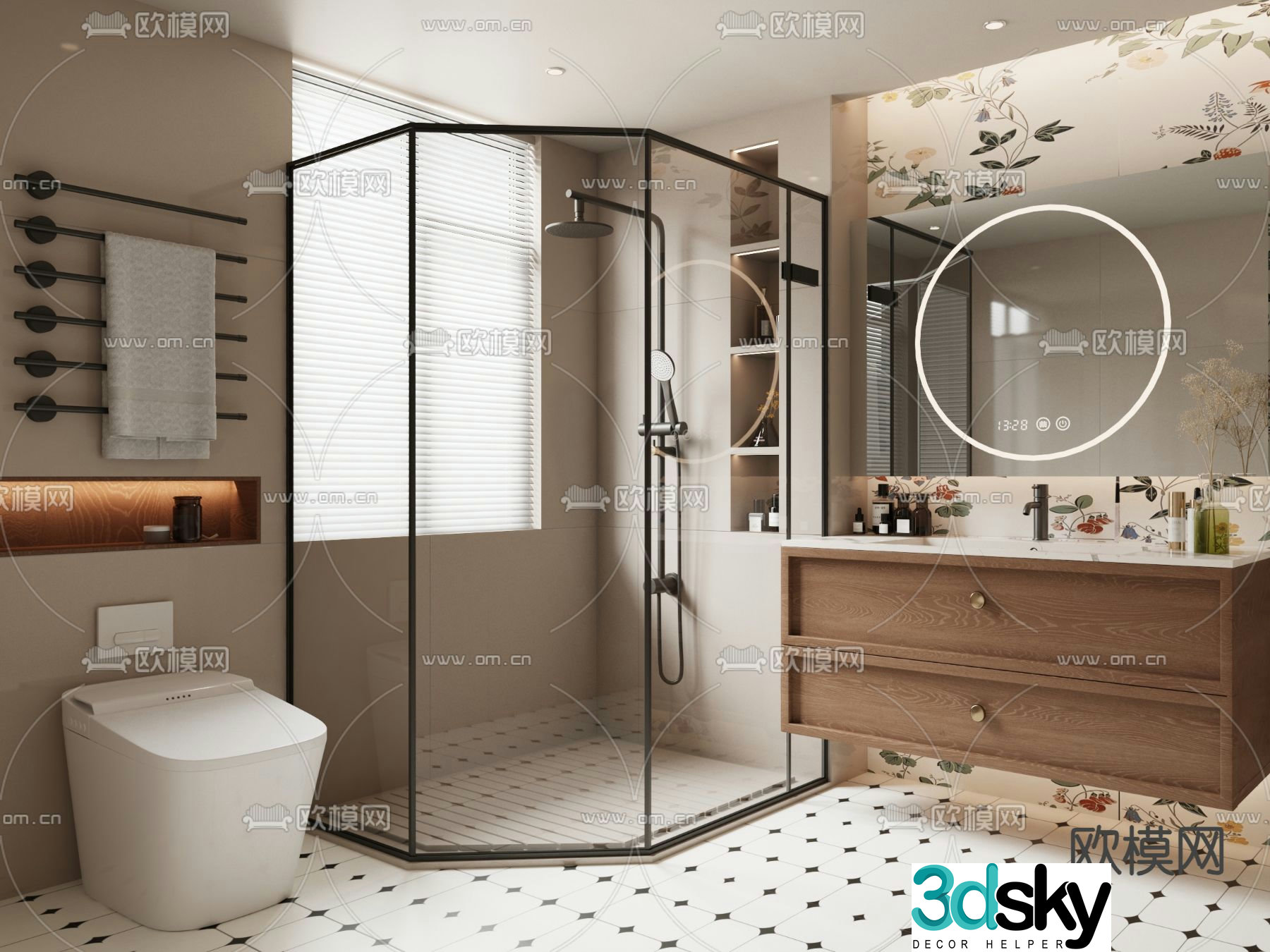 Middle style bathroom bathroom toilet 3d model