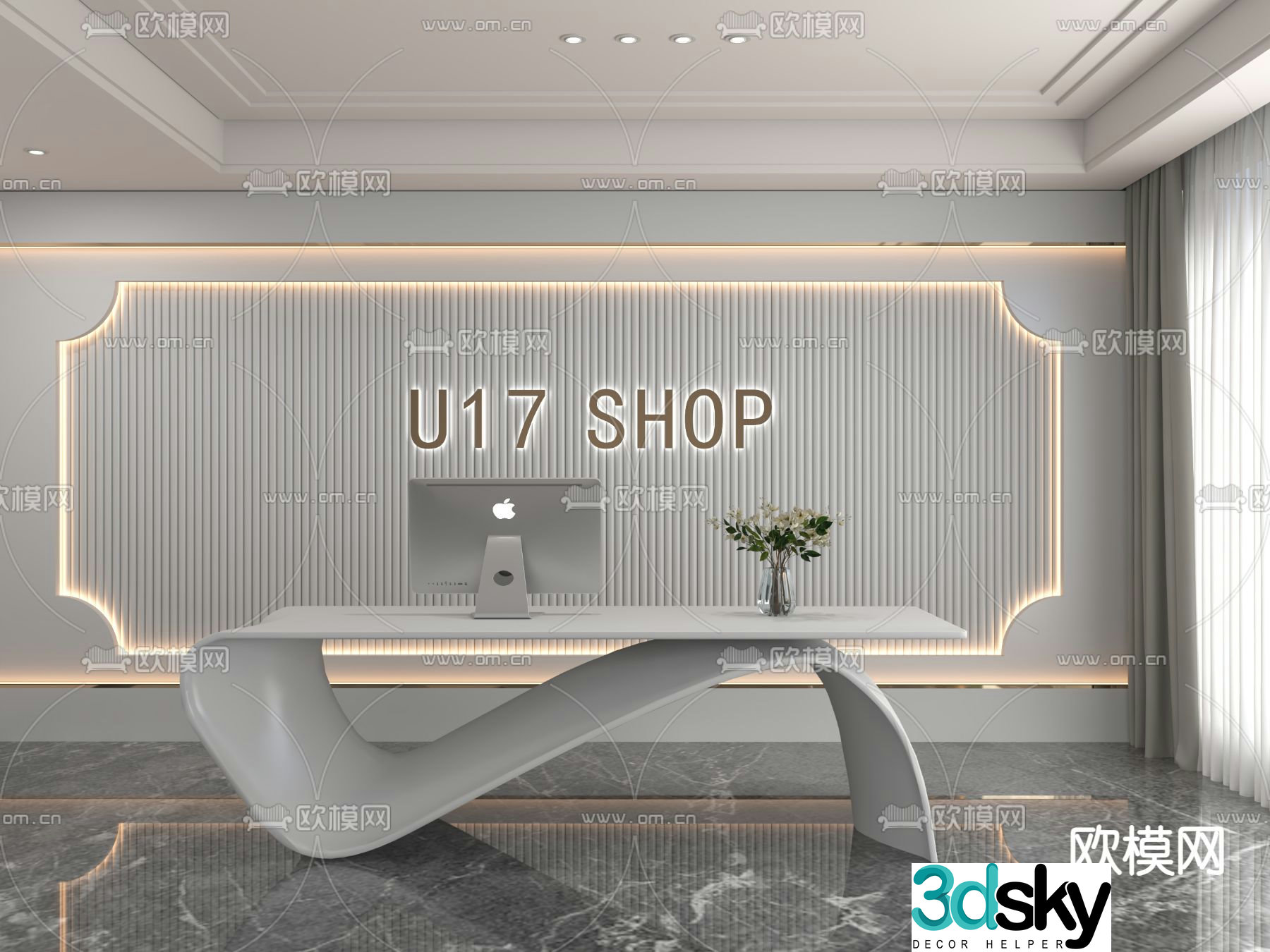 Premium gray front desk reception desk service desk 3d model