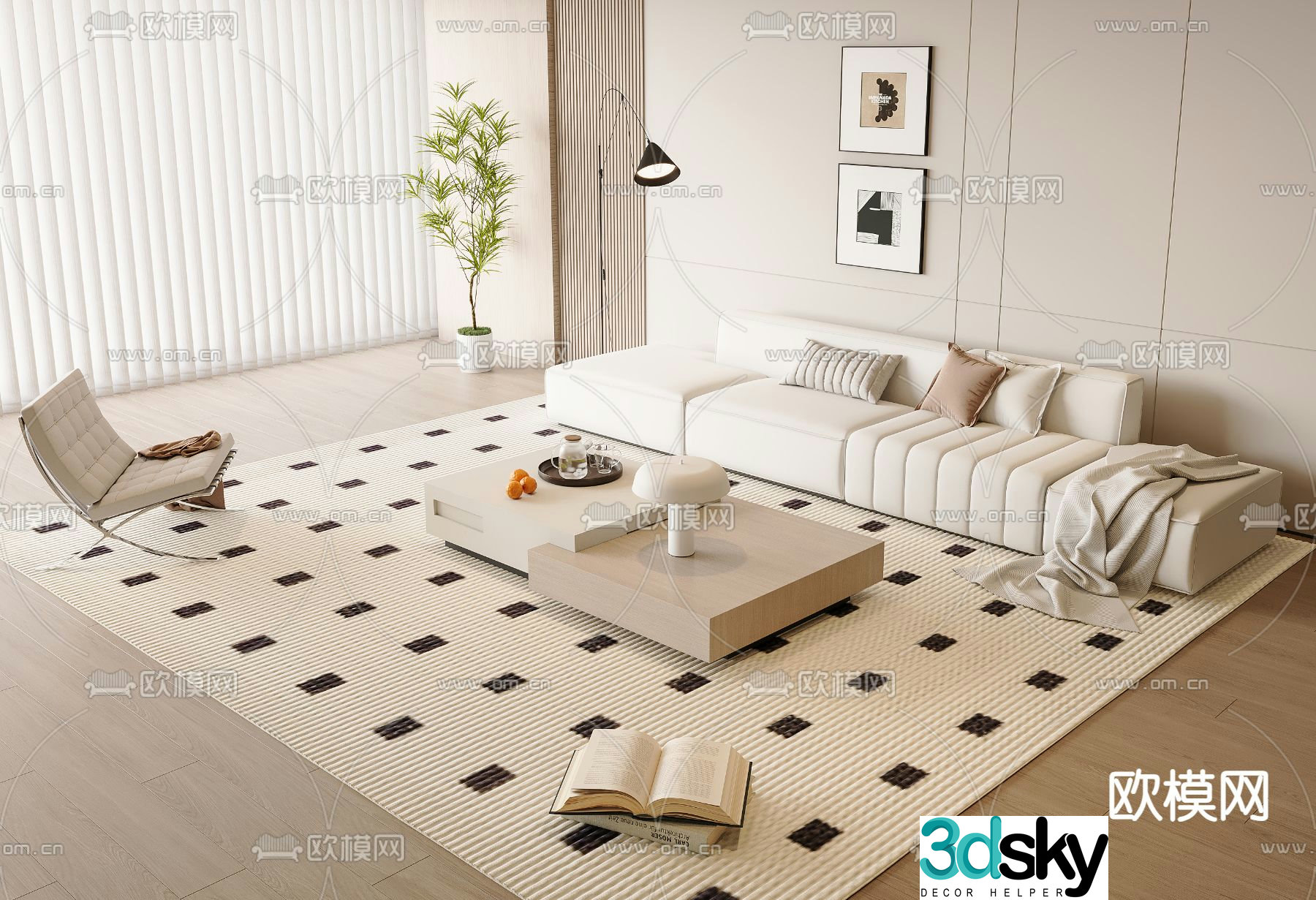 Cream style modular sofa 3d model
