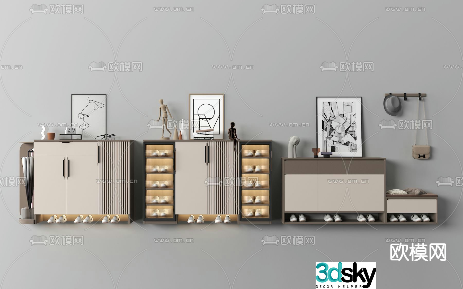 Light luxury style shoe cabinet entrance shoe cabinet 3D model