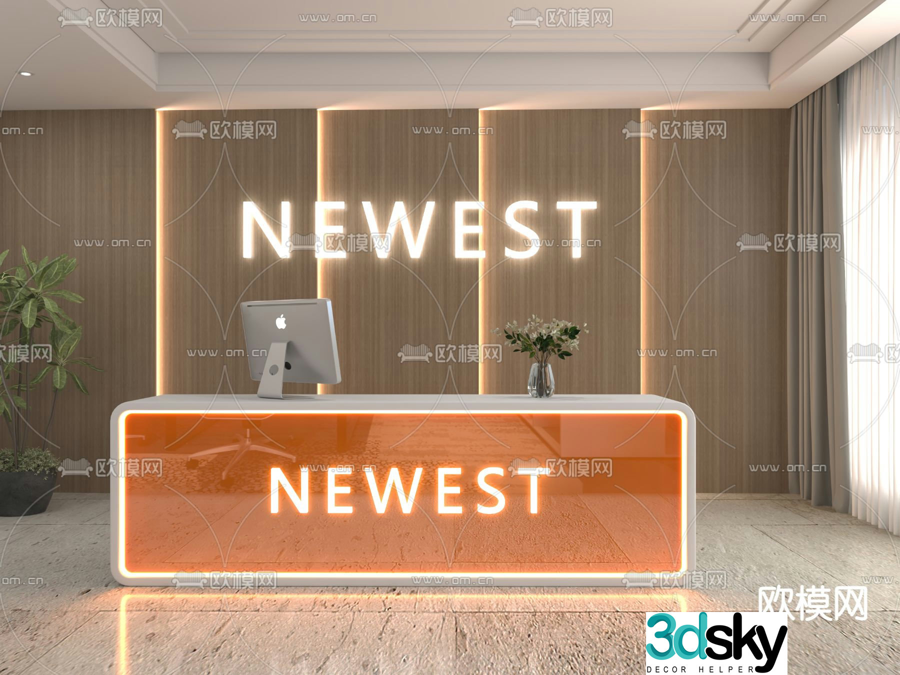 Modern front desk reception desk service desk 3d model