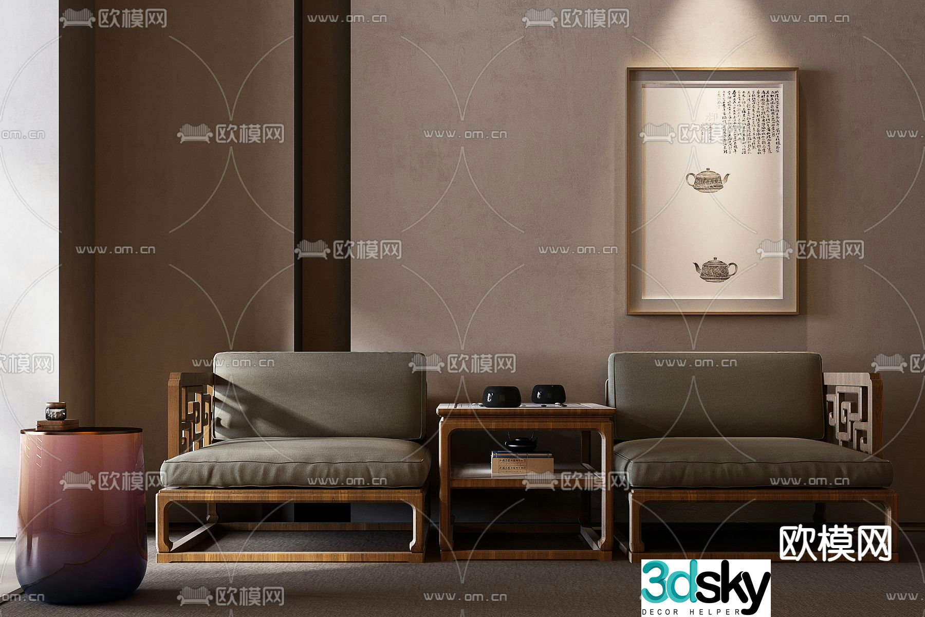 New Chinese style Luohan bed double sofa 3d model
