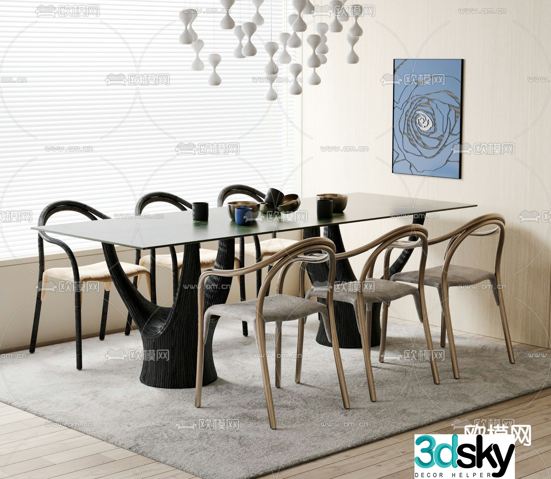 Bar dining table and chairs 3d model