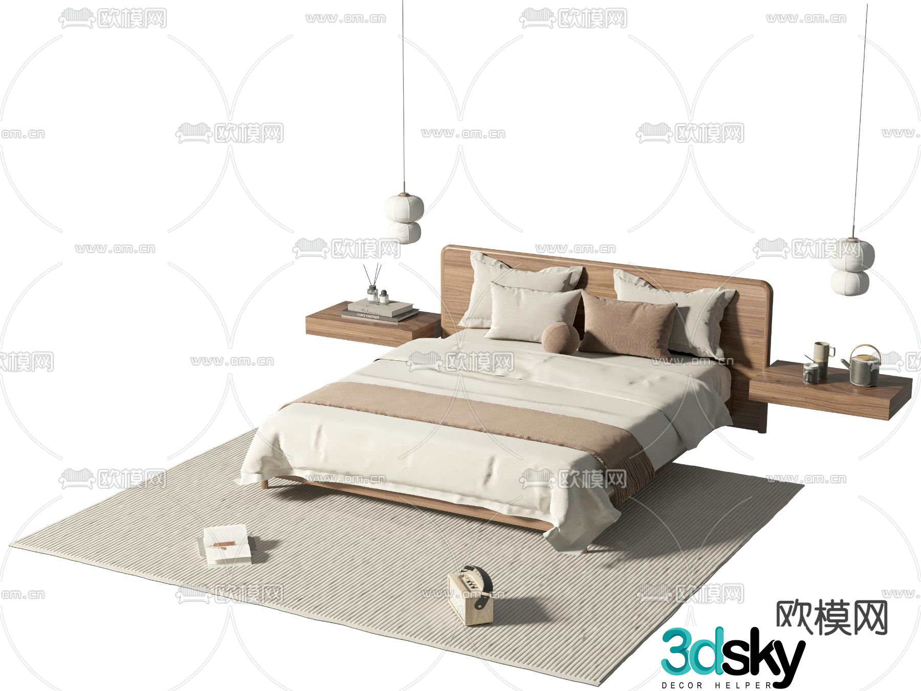 Wabi-sabi double bed 3d model