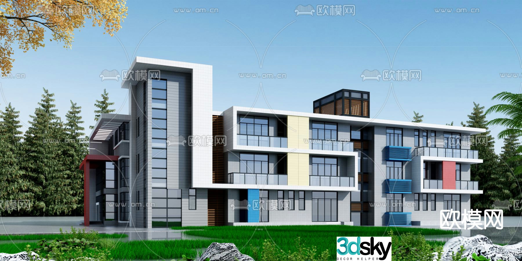 School appearance dormitory building 3D model