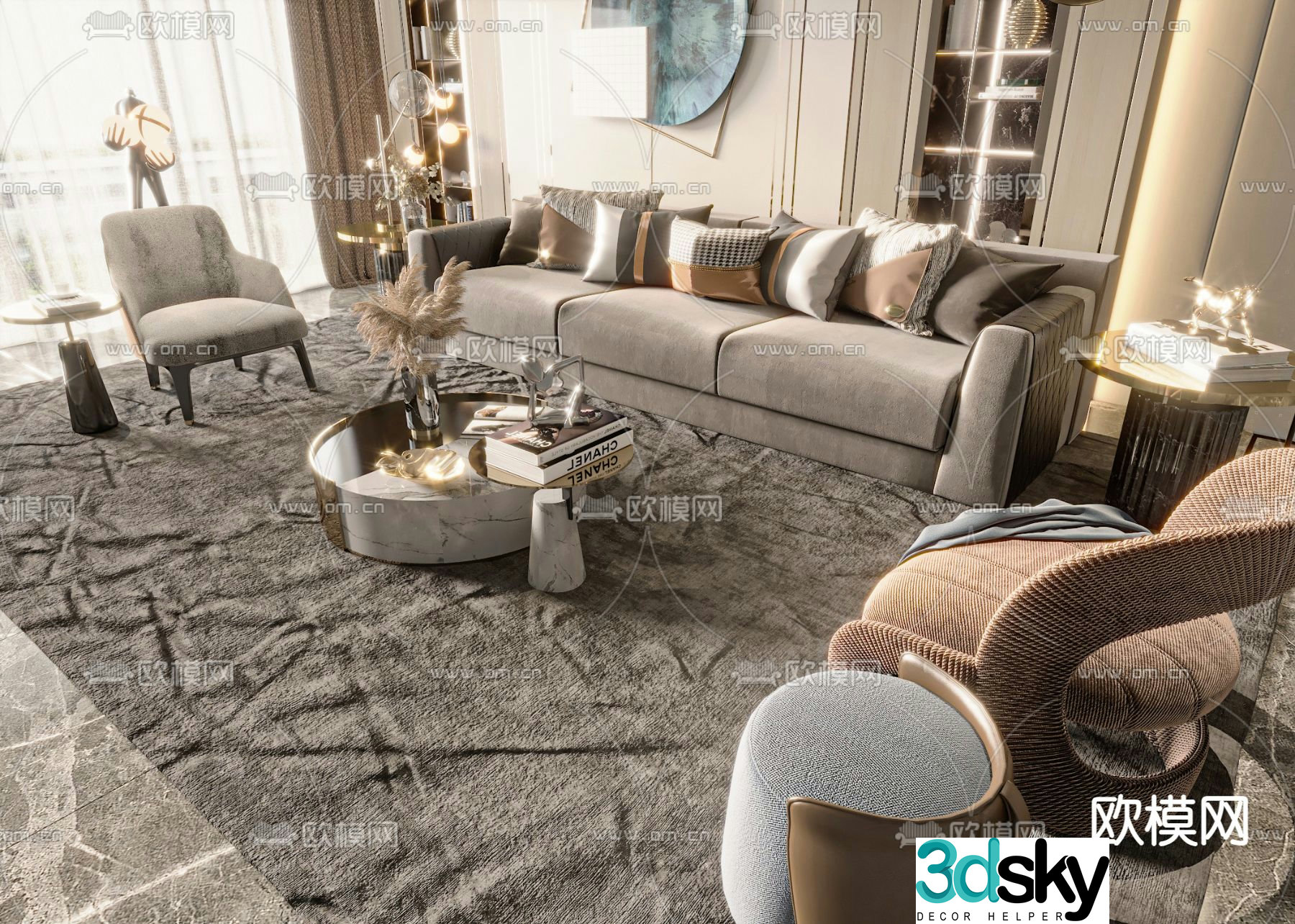 Light luxury modular sofa 3D model