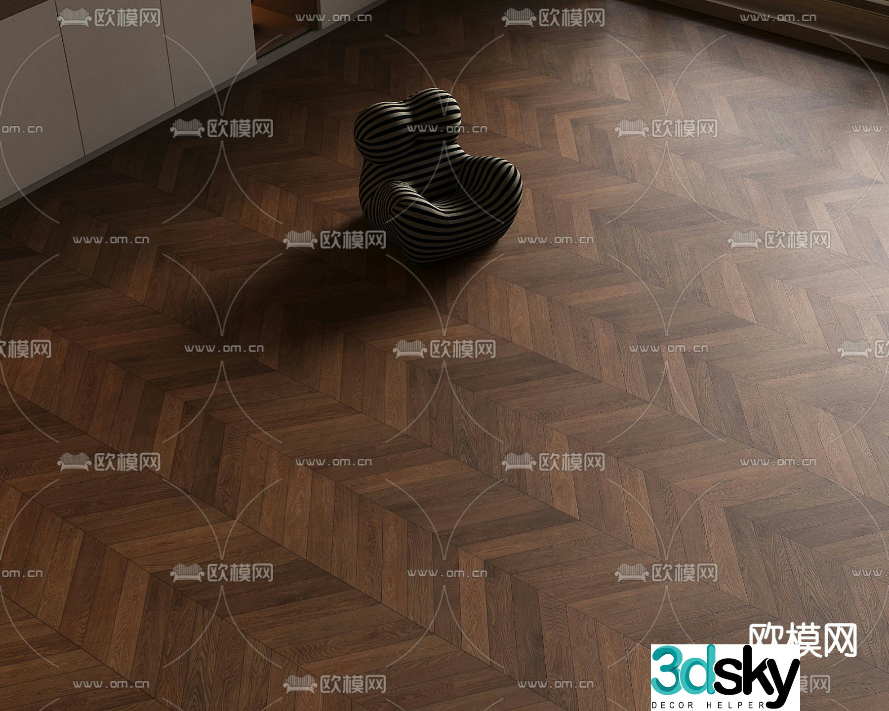 Medieval style wooden floor fishbone wood floor 3d model