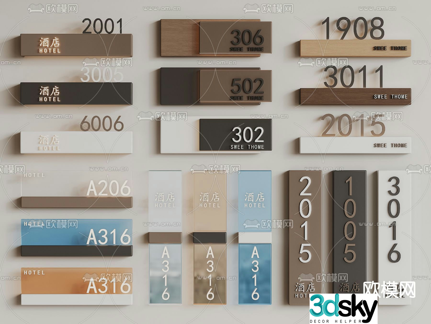 Hotel door sign, guide sign 3d model