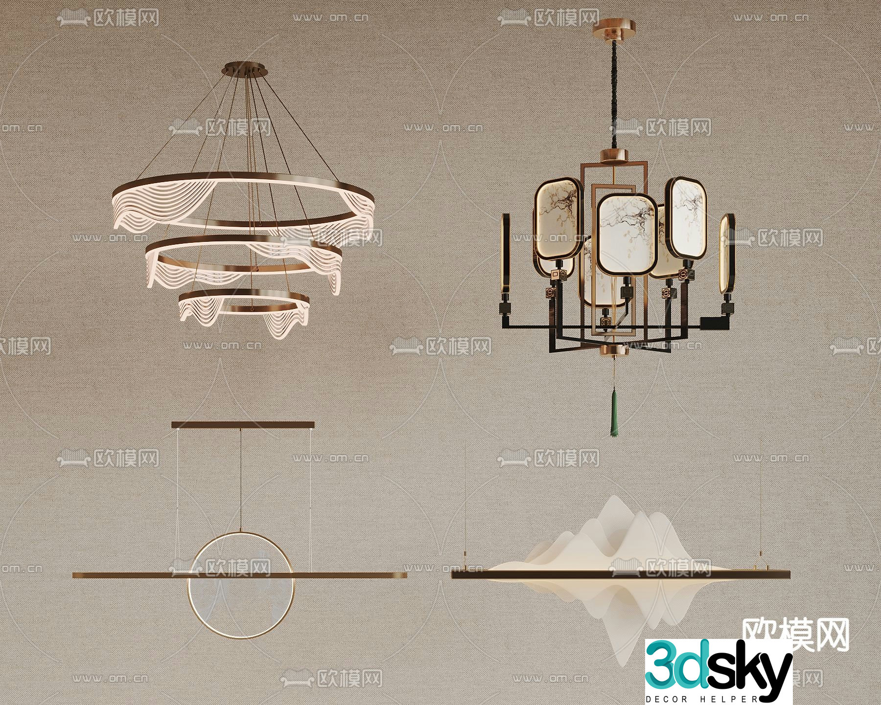 New Chinese style chandelier hall chandelier 3d model