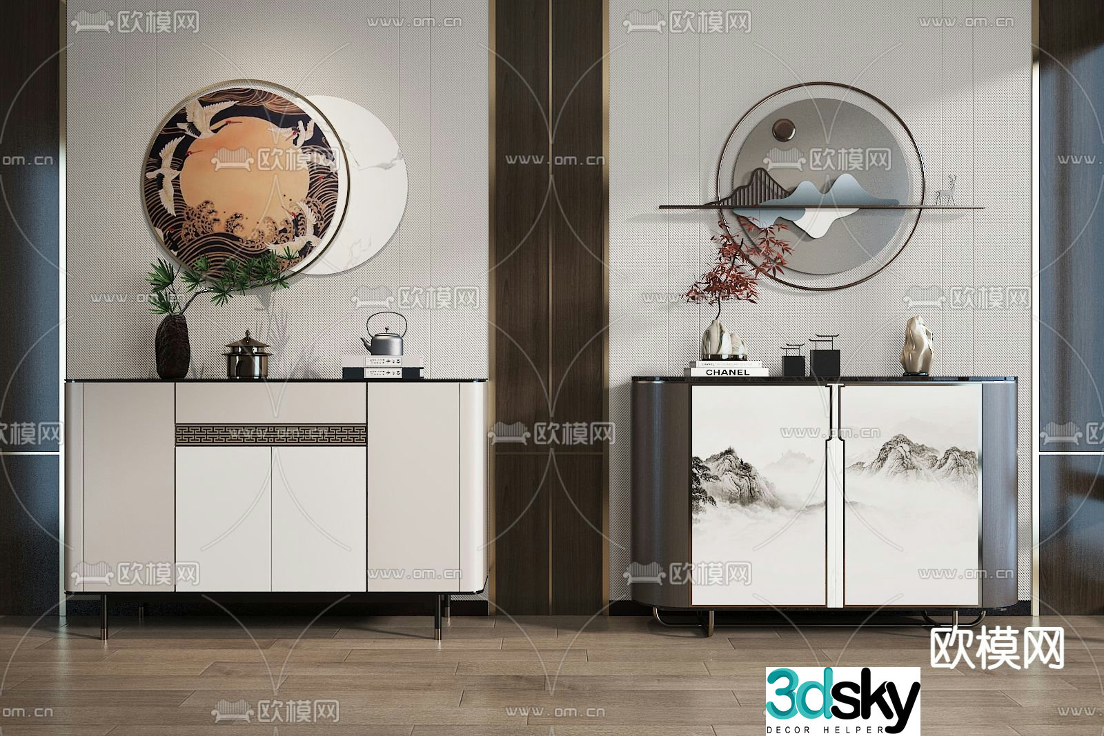 New Chinese style entrance cabinet Duanjing cabinet 3D model