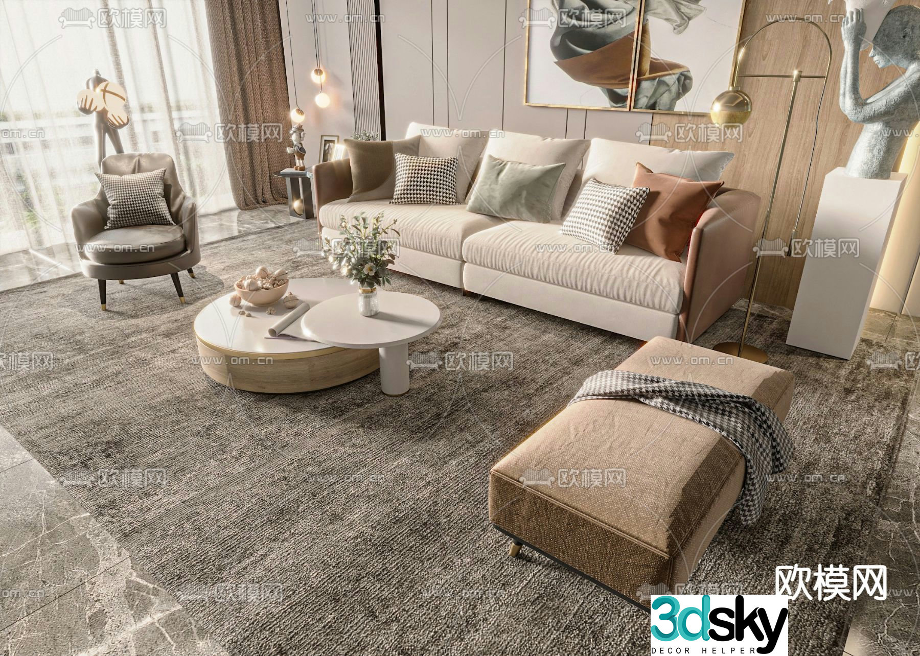 Light luxury modular sofa 3D model