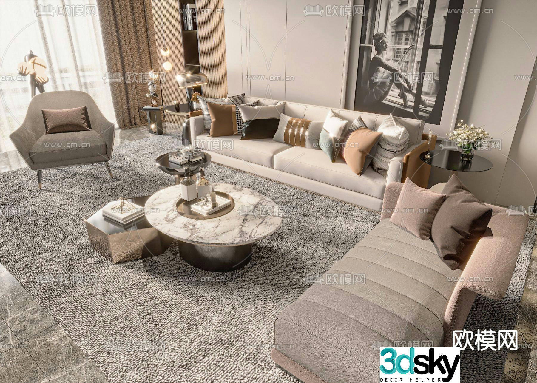Light luxury modular sofa 3D model