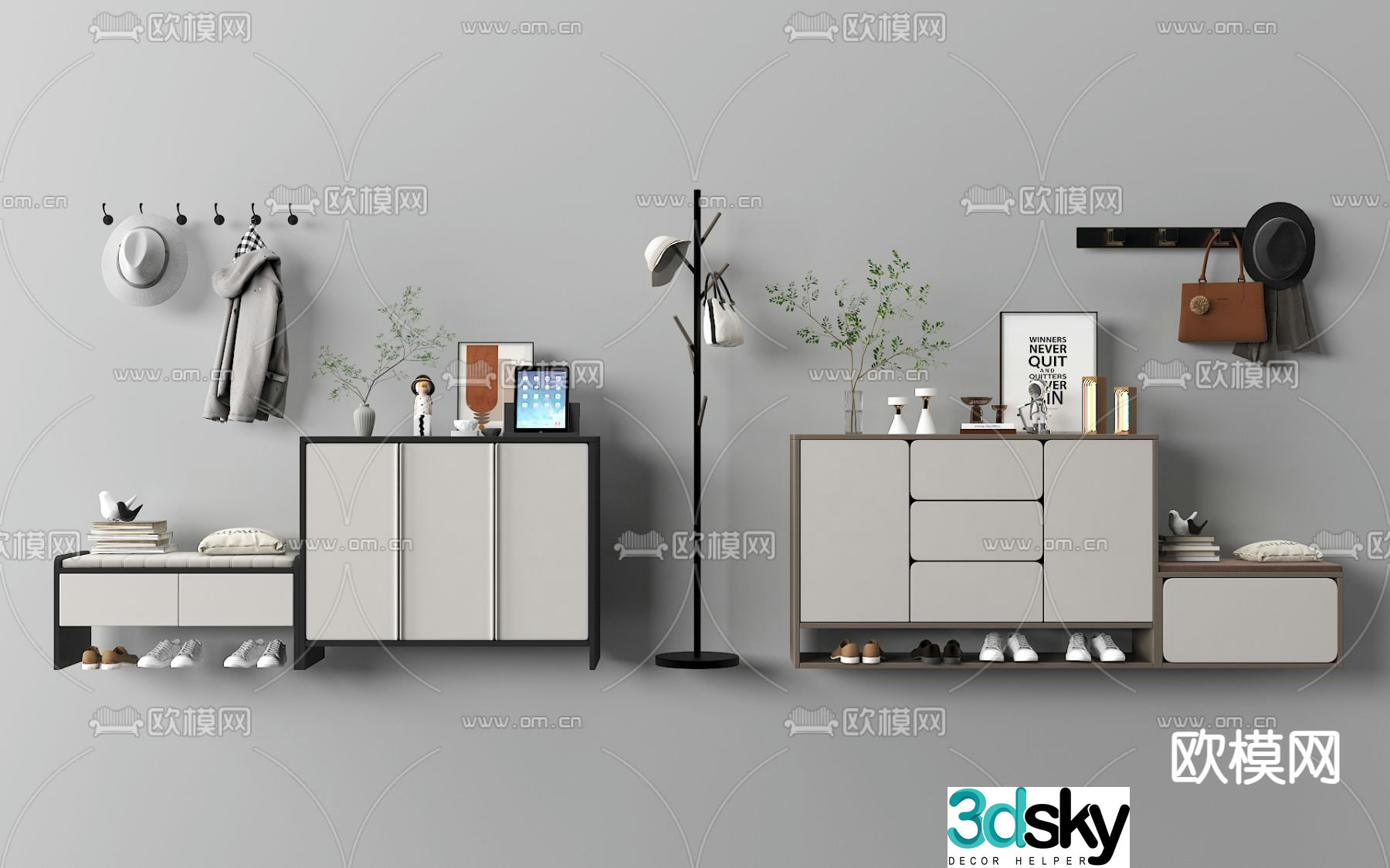Light luxury style shoe cabinet 3D model of home shoe cabinet