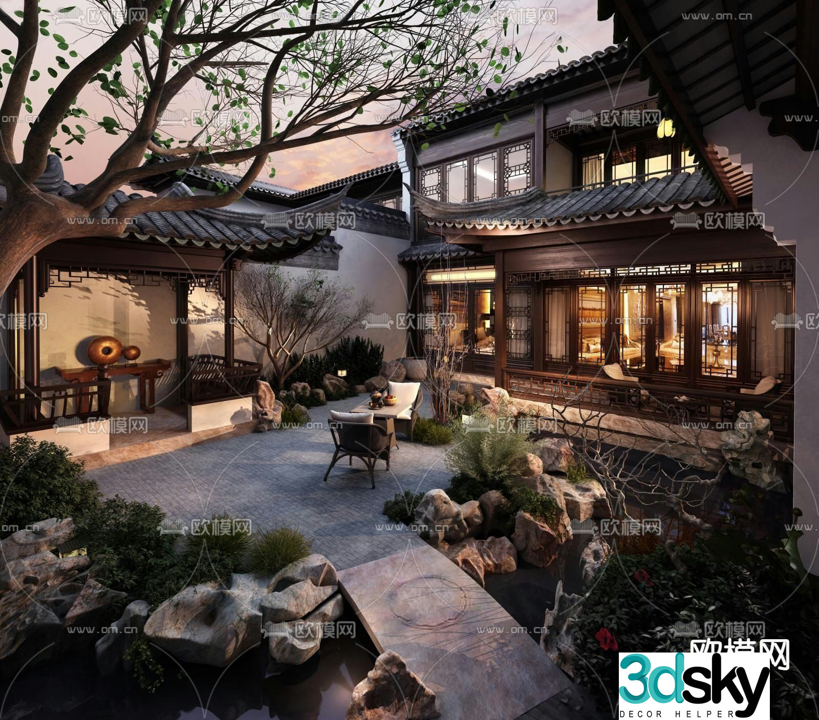 Villa courtyard garden 3d model