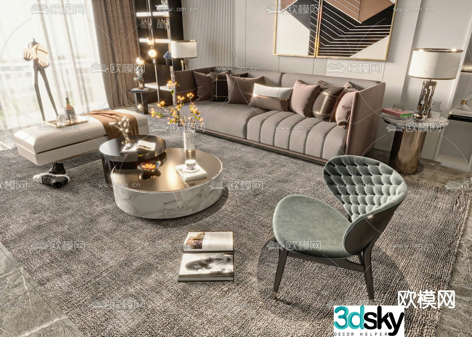 Light luxury modular sofa 3D model