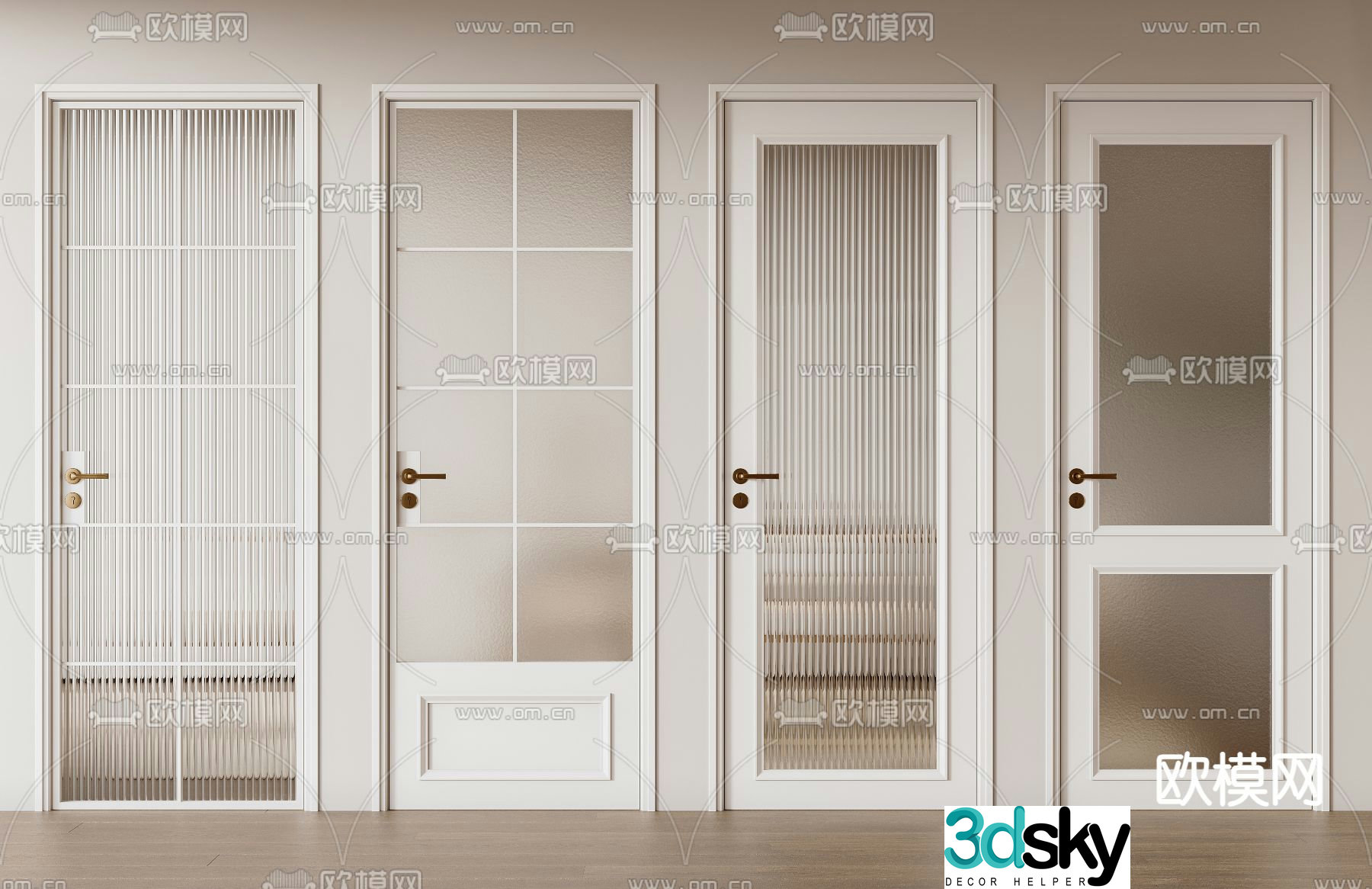 Creamy kitchen and bathroom single-opening 3D model