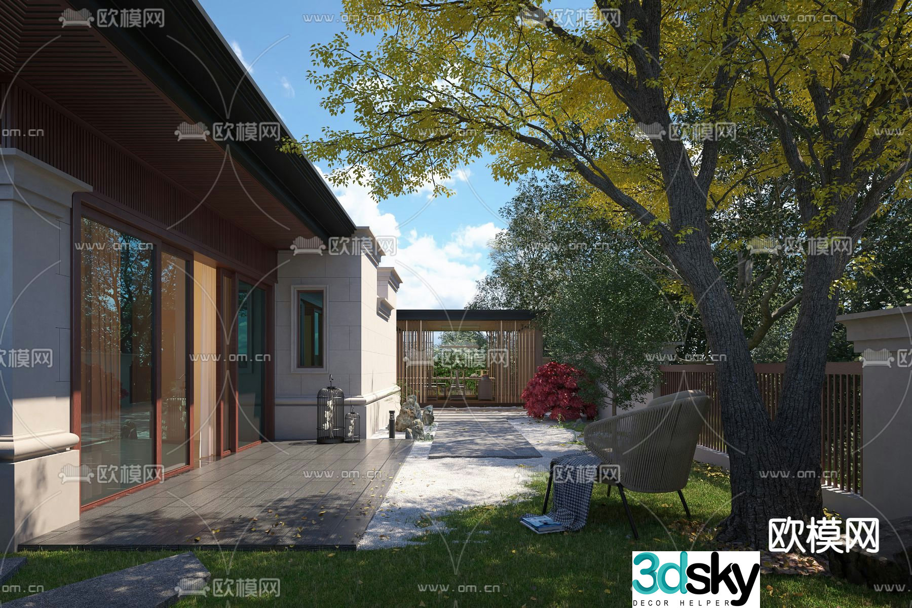 Simple European courtyard landscape 3D model
