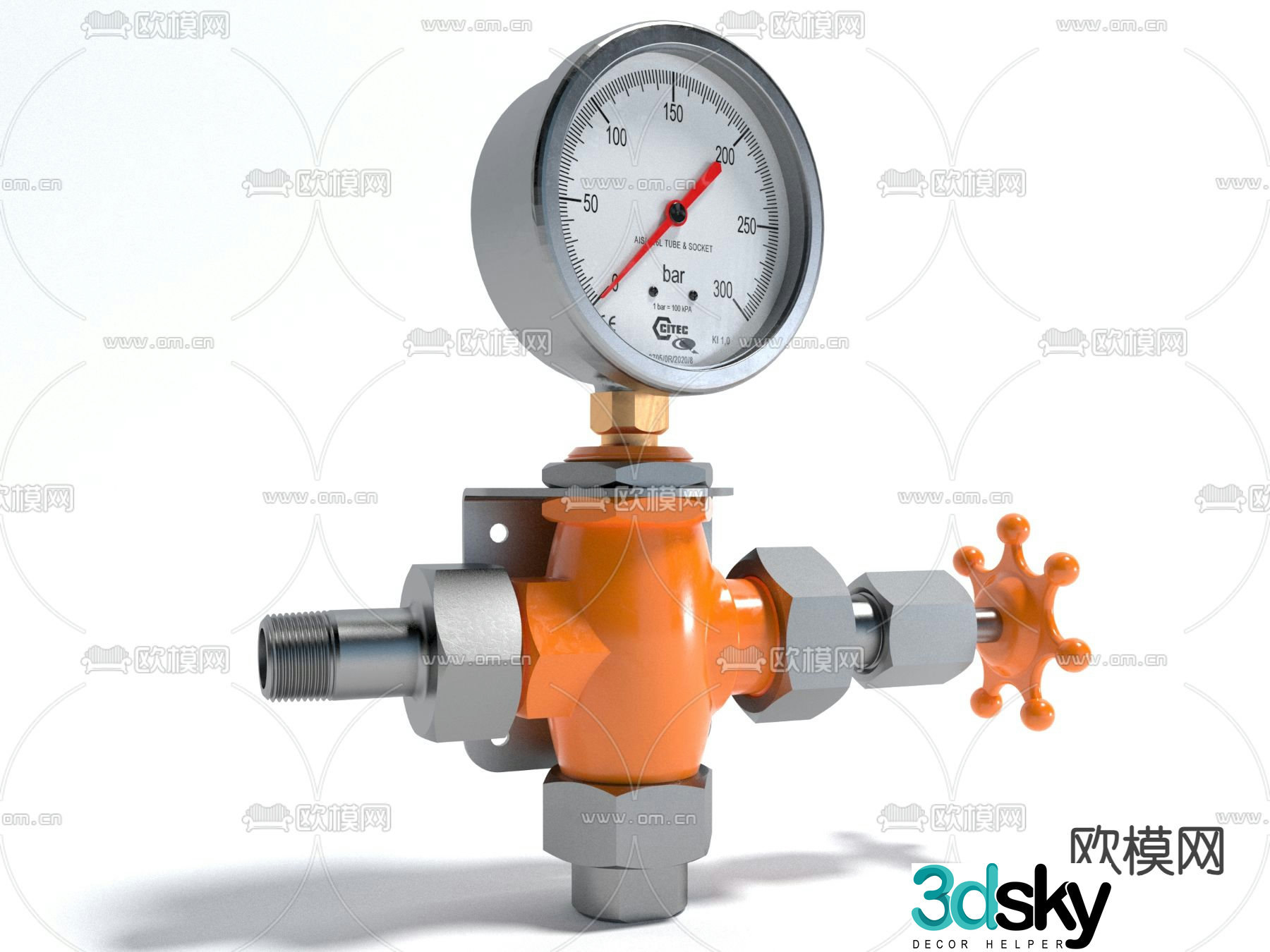 Pressure gauge water meter valve 3d model