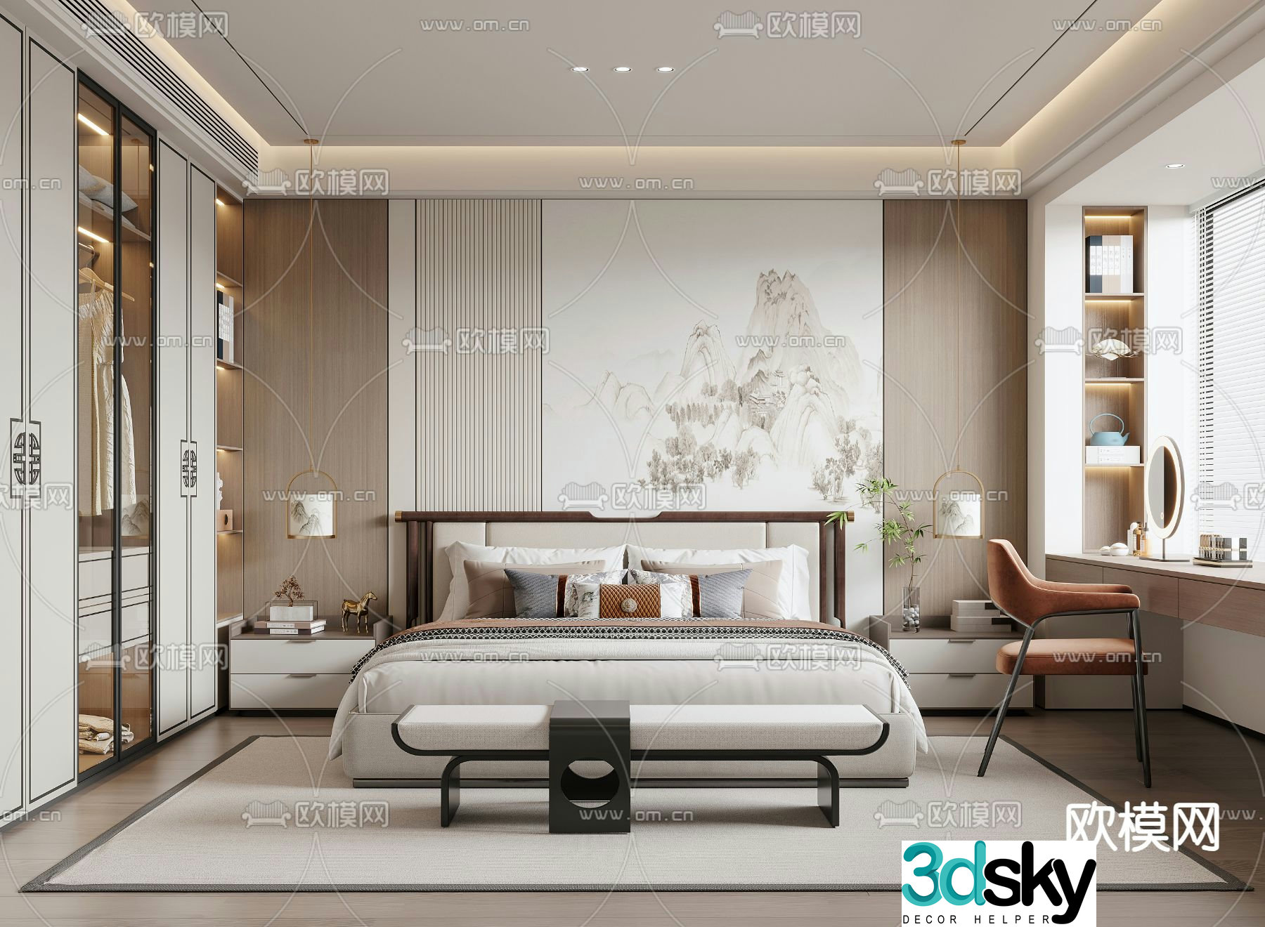 New Chinese style master bedroom 3D model