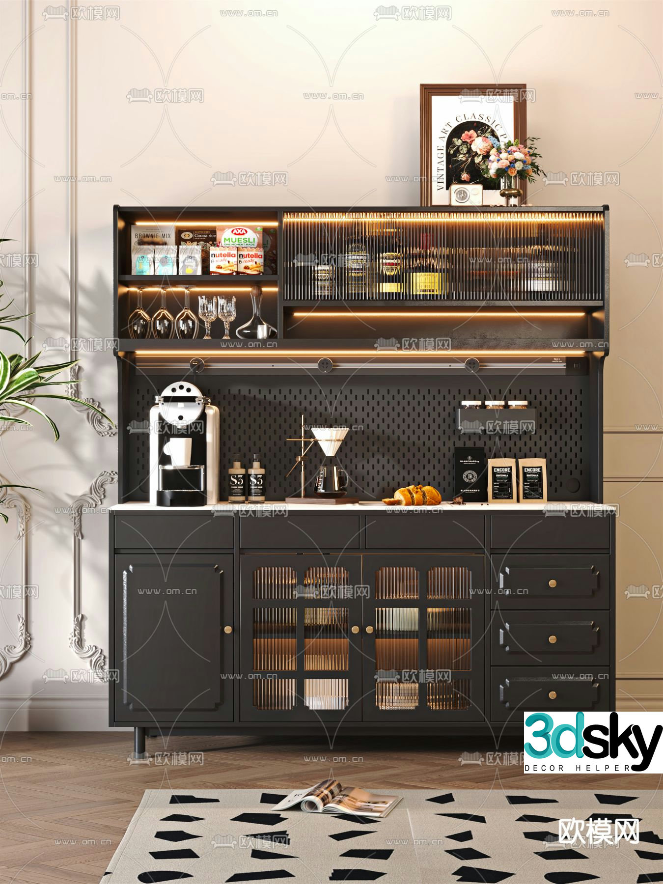 Medieval style wine cabinet and sideboard 3D model