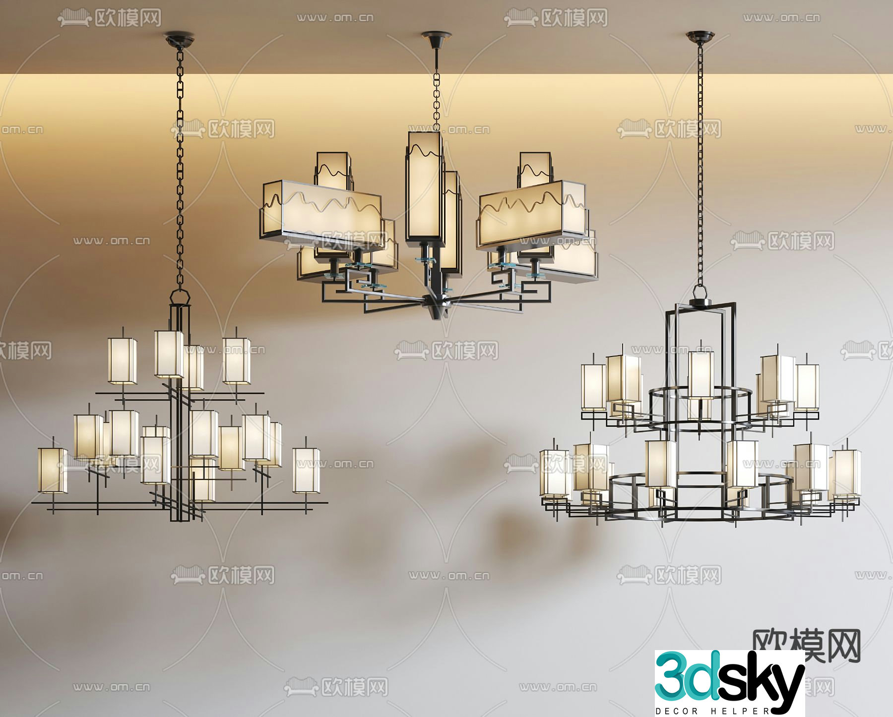 New Chinese style metal chandelier 3d model
