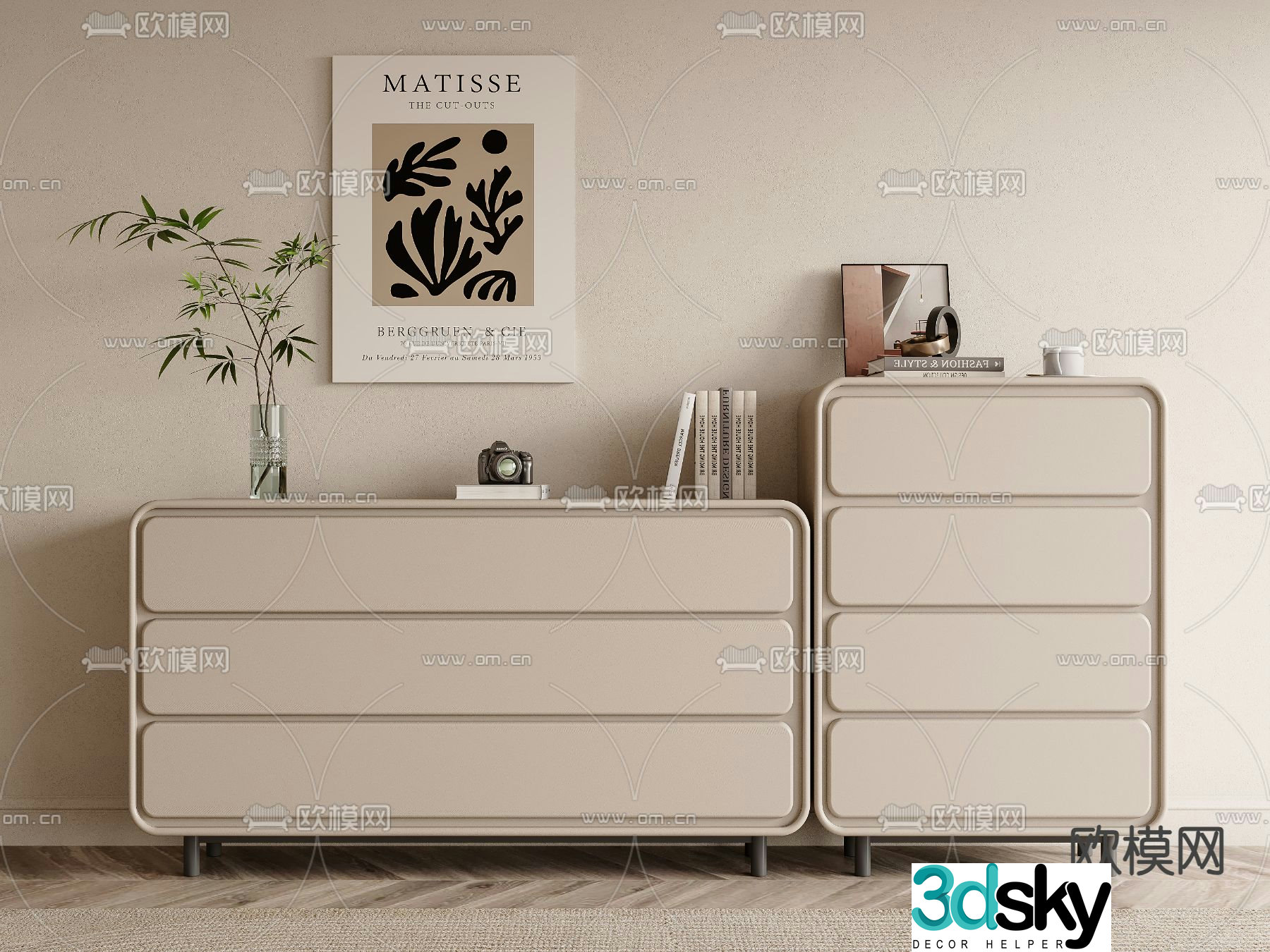 Cream style entrance cabinet side cabinet 3D model