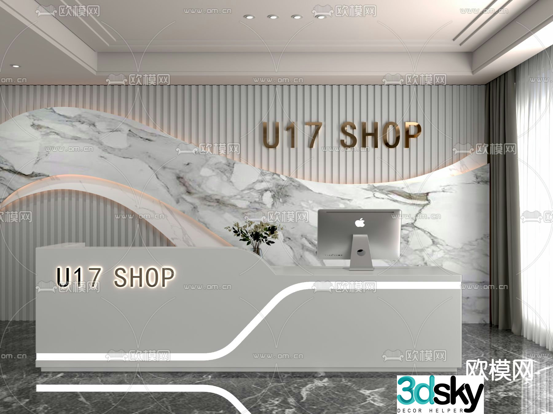 Modern front desk reception desk service desk 3d model