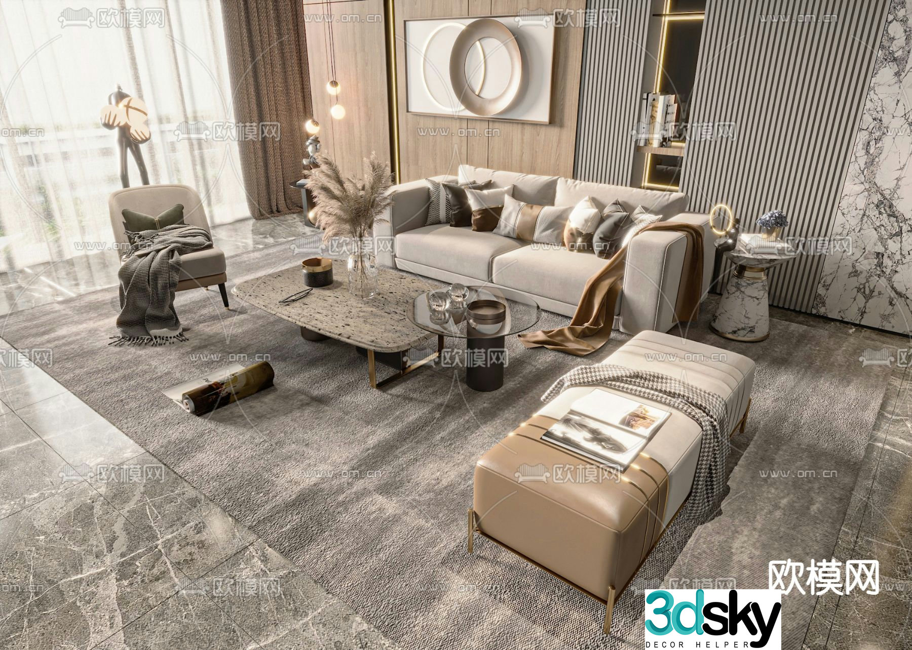 Light luxury modular sofa 3D model