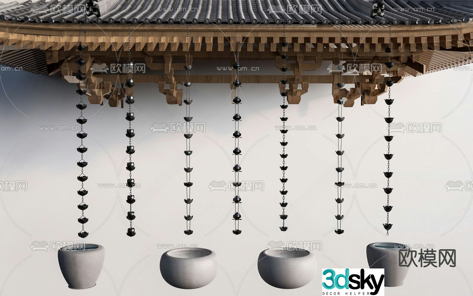 Chinese style rain chain eaves rain chain 3D model