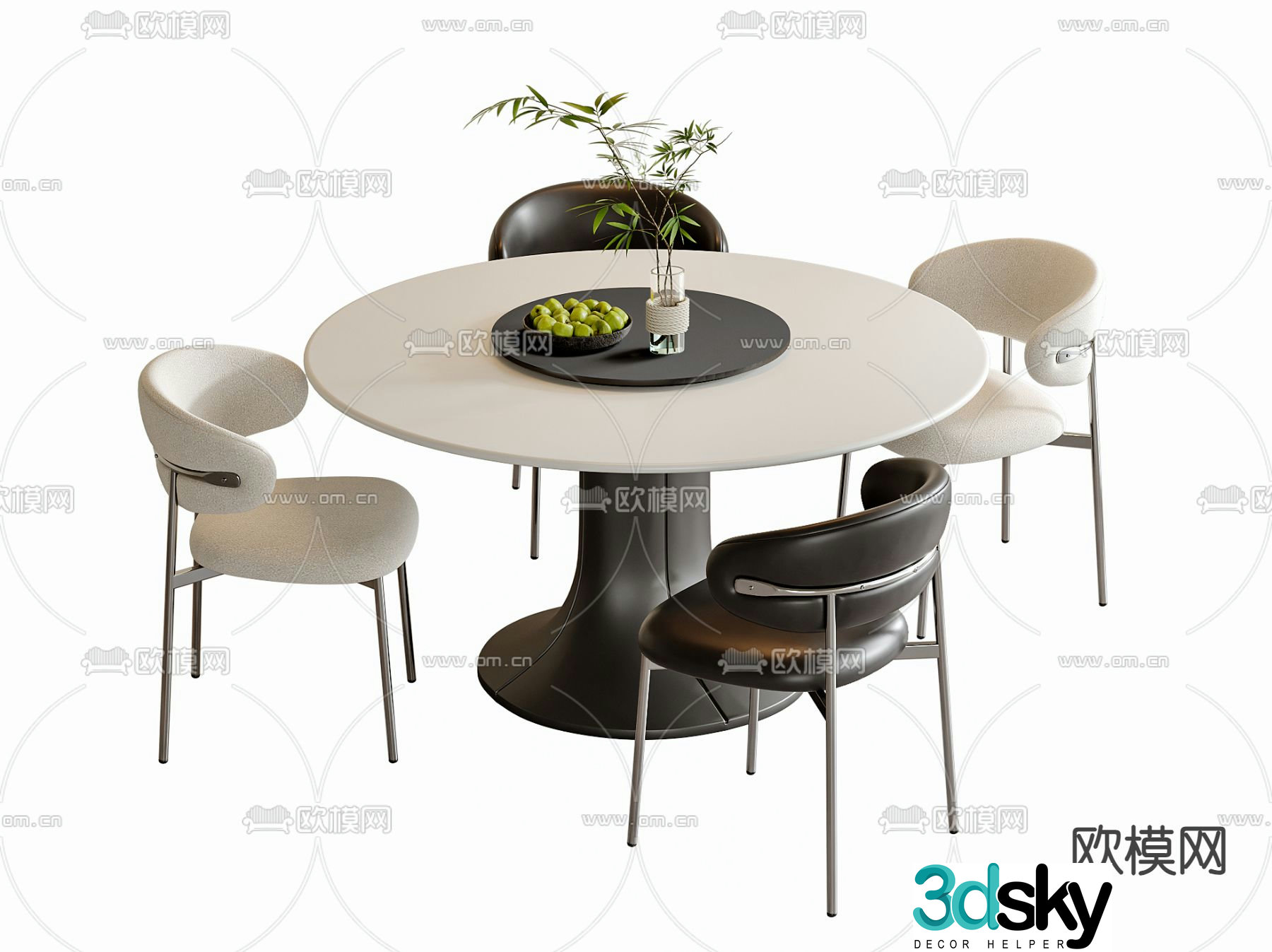 Round dining table and chairs 3d model