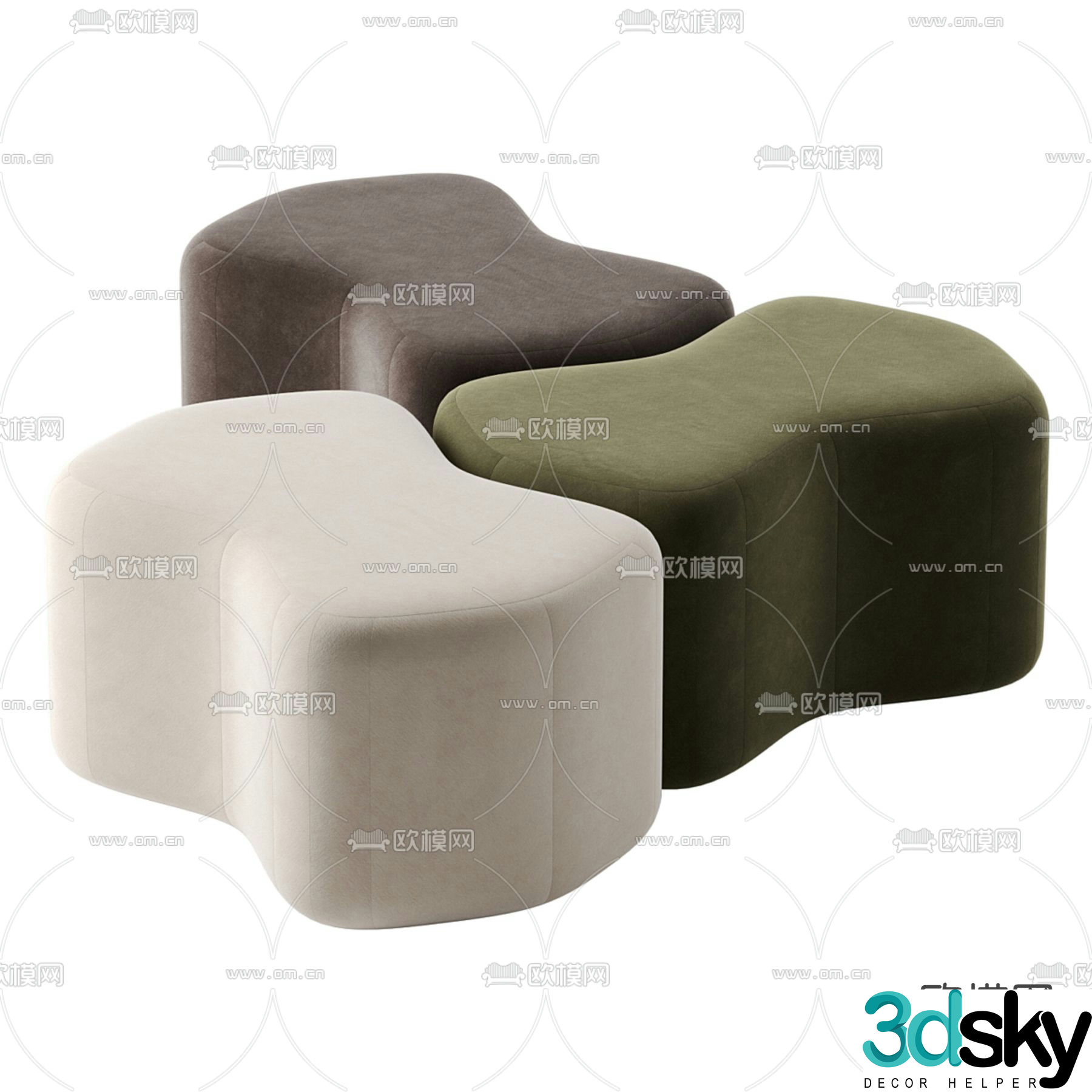Modern fabric sofa stool 3d model