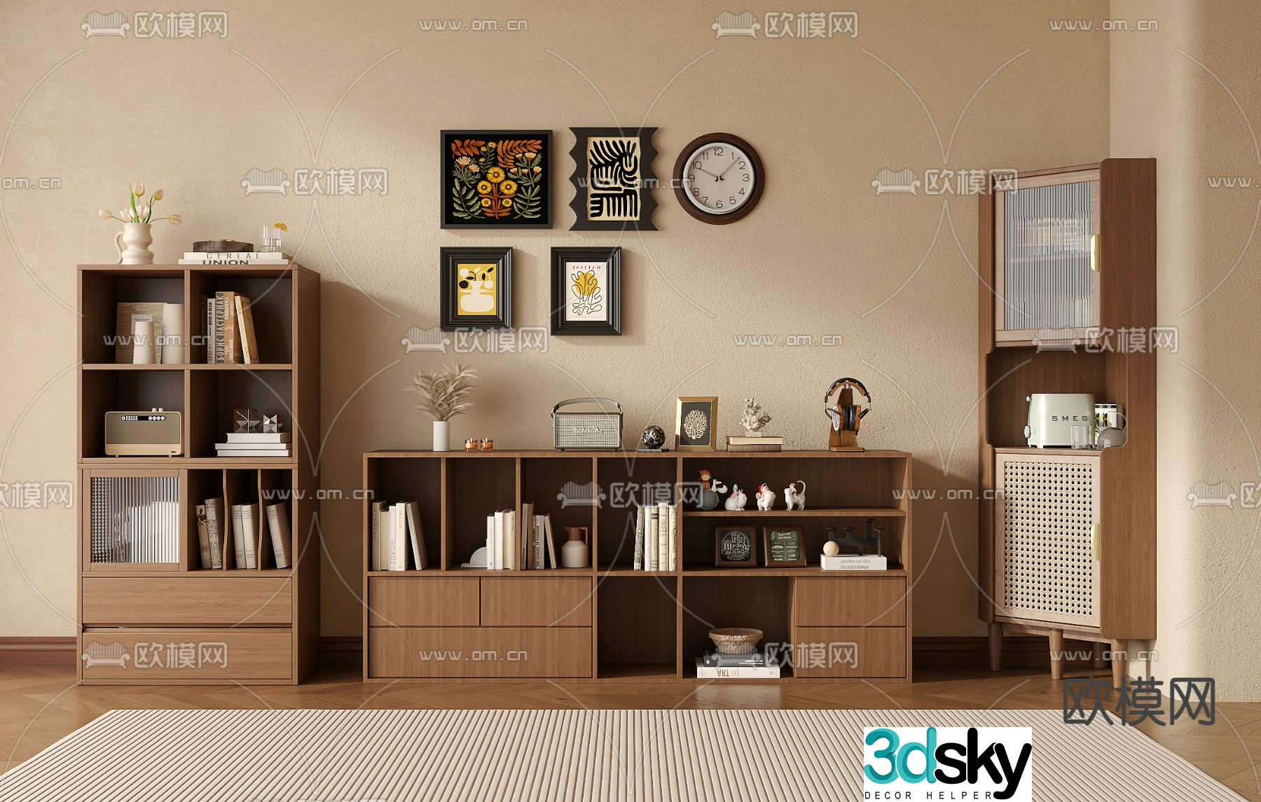 Medieval style bookcase low cabinet 3d model