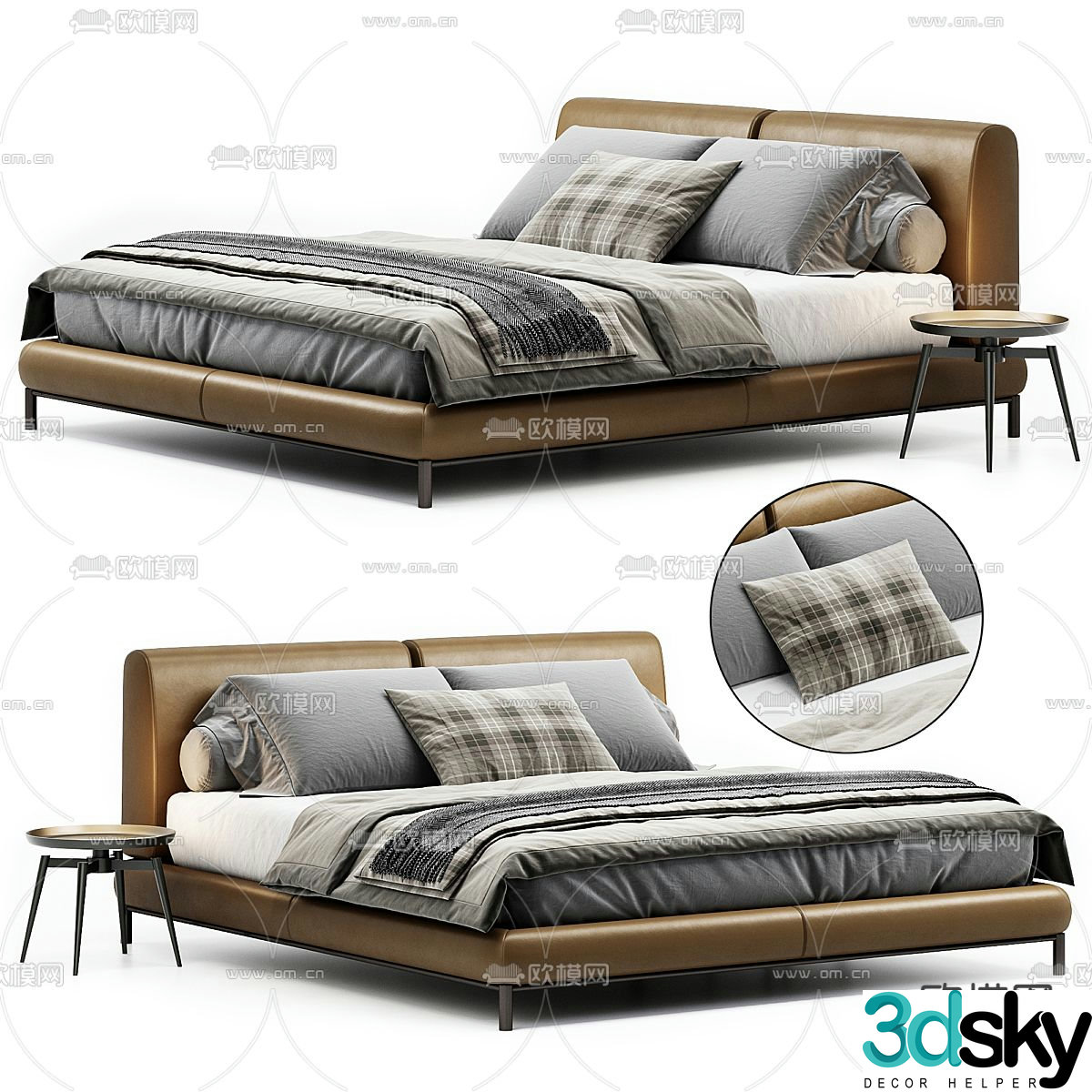 Leather double bed 3d model