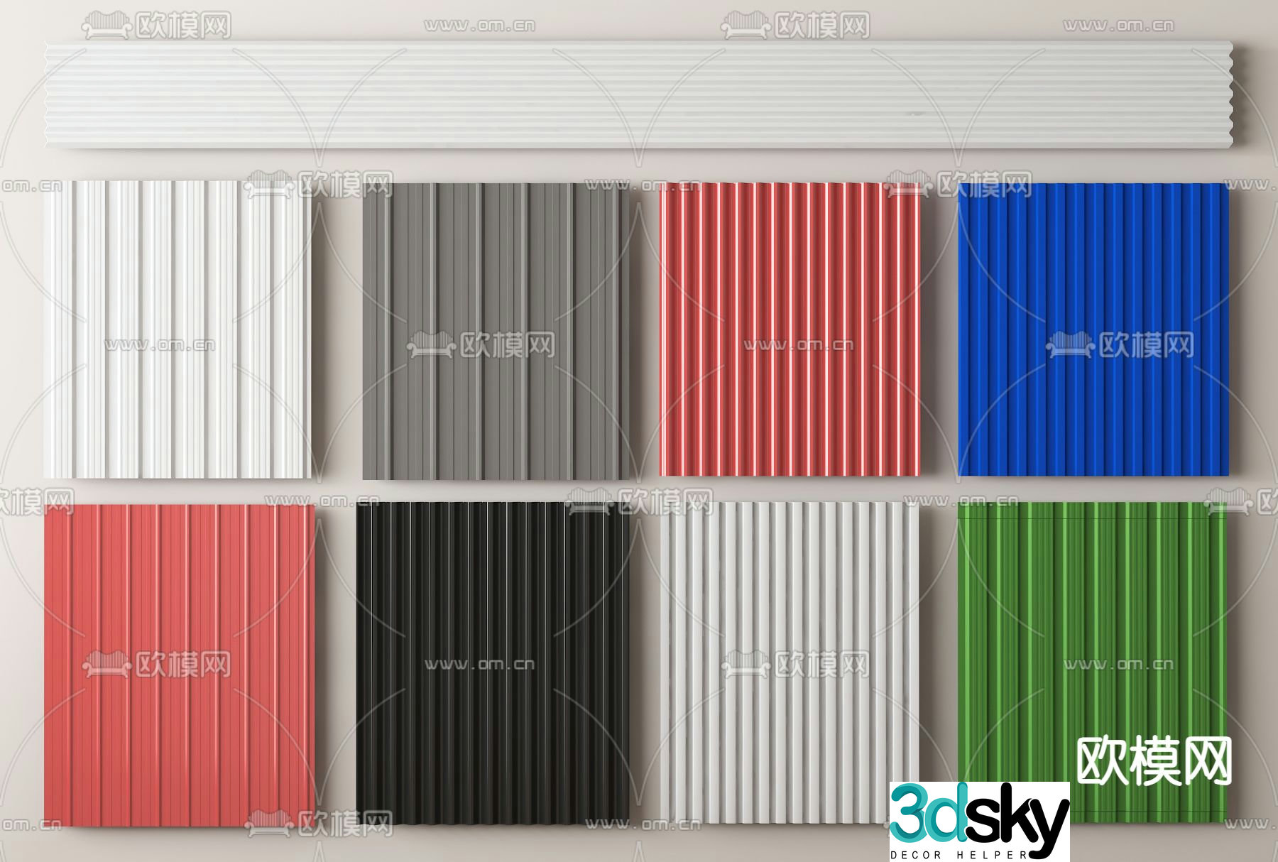 Colored steel tiles tin tiles pressed tiles canopy tiles 3D model