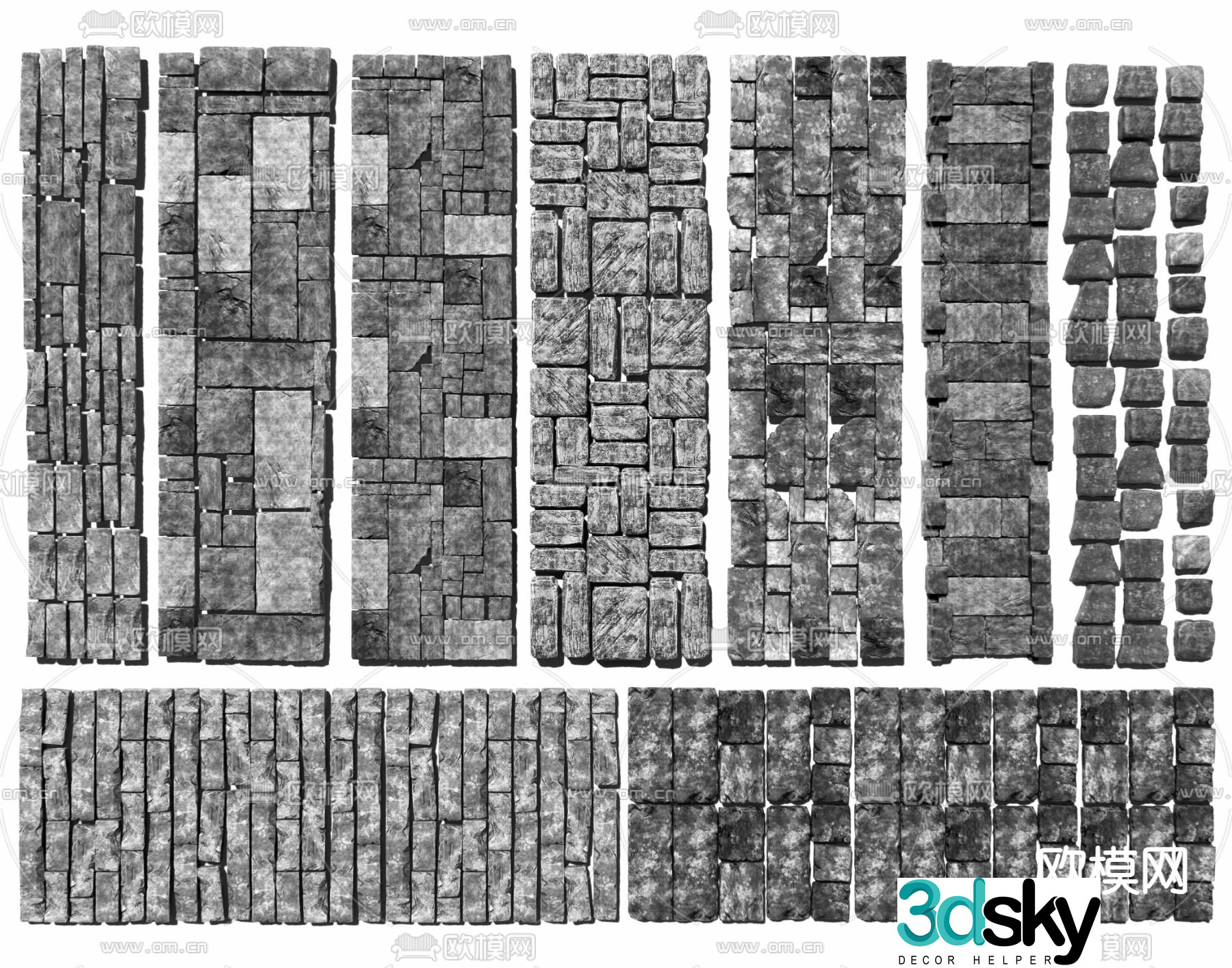 New Chinese style Tingbu stone paving bluestone road 3D model