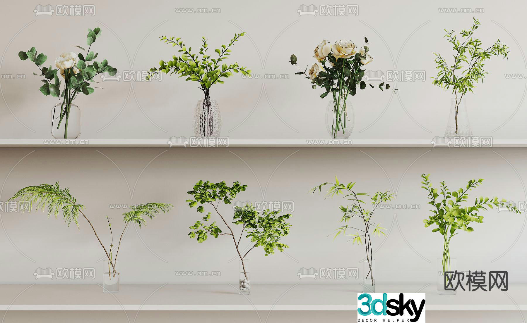 Aquatic plants hydroponic green plants 3D model
