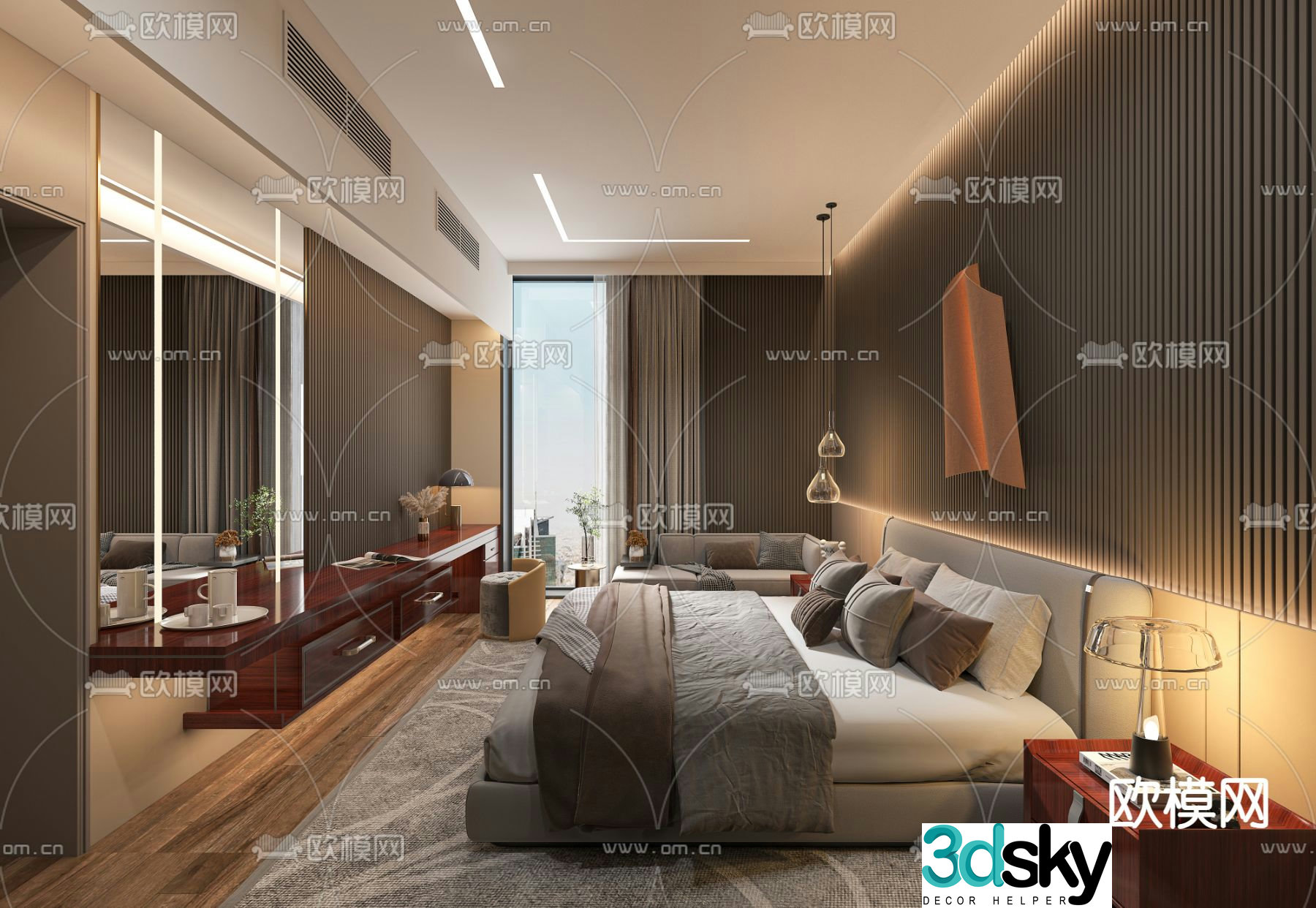 Modern hotel room bedroom 3d model